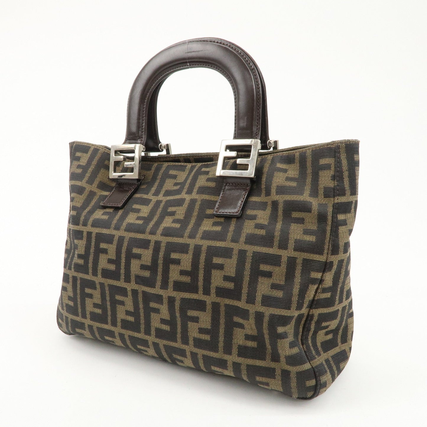 FENDI Zucca Canvas Leather Tote Bag Brown Black 26329  d
