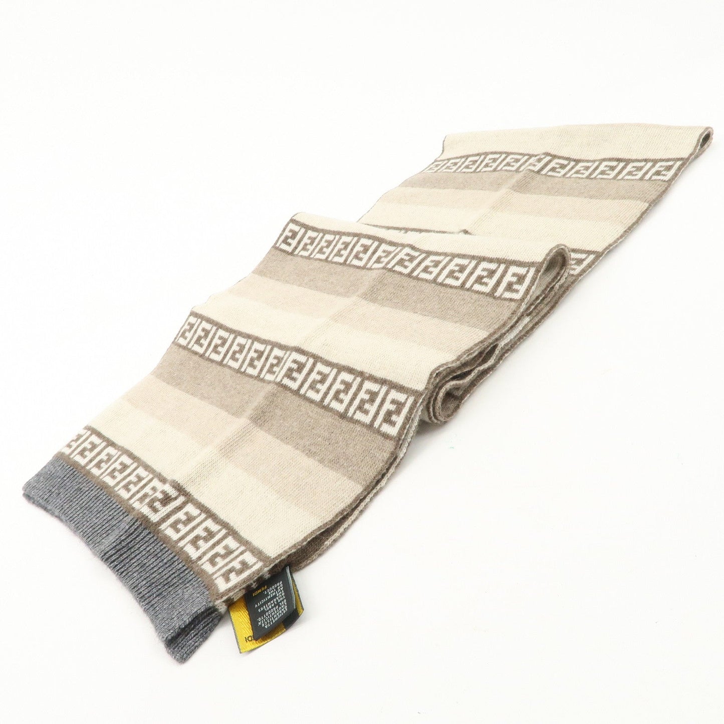 FENDI Logo Zucca Wool Viscose Nylon Cashimere Scarf Beige Brown  d