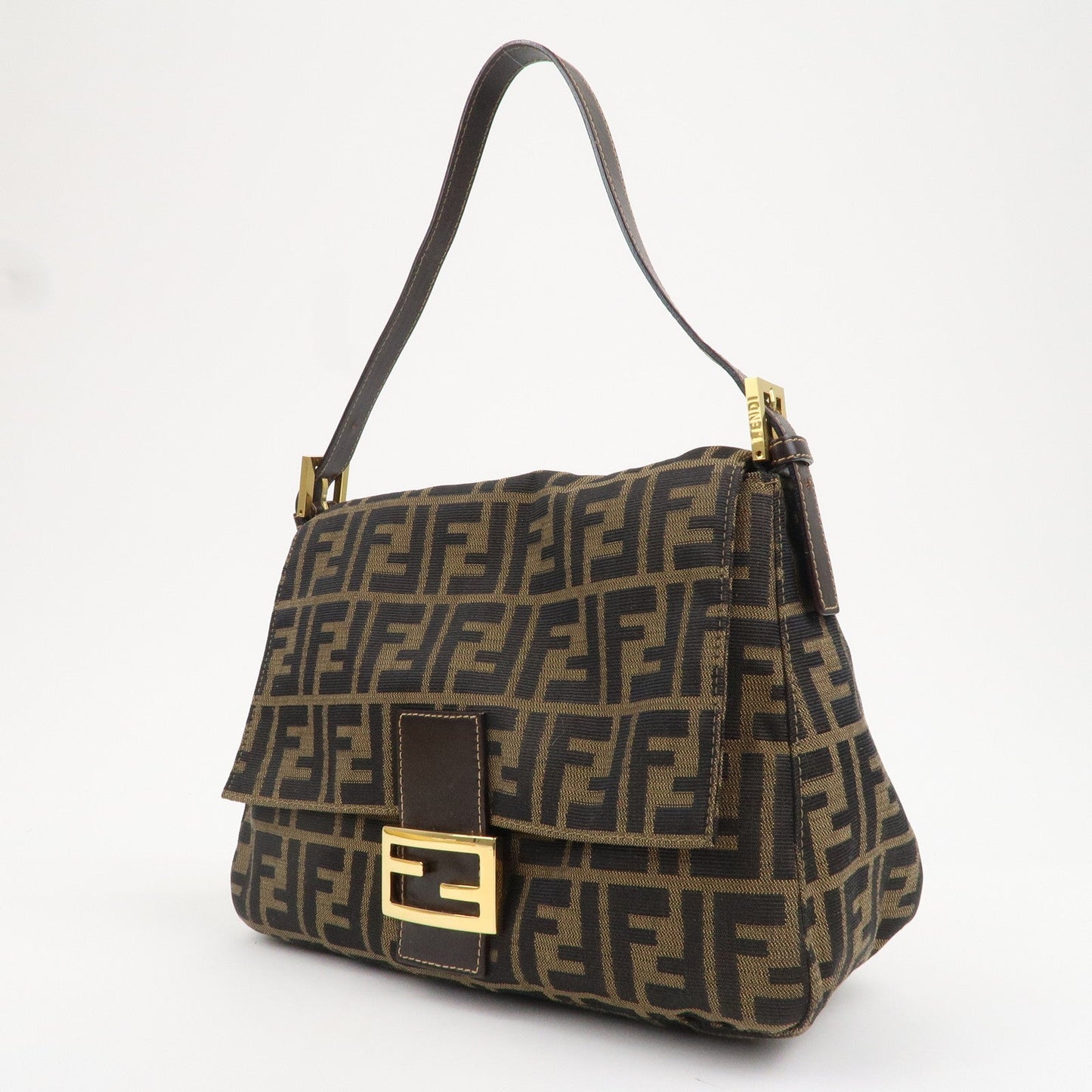 FENDI Mamma Baguette Zucca Canvas Leather Shoulder Bag 26325