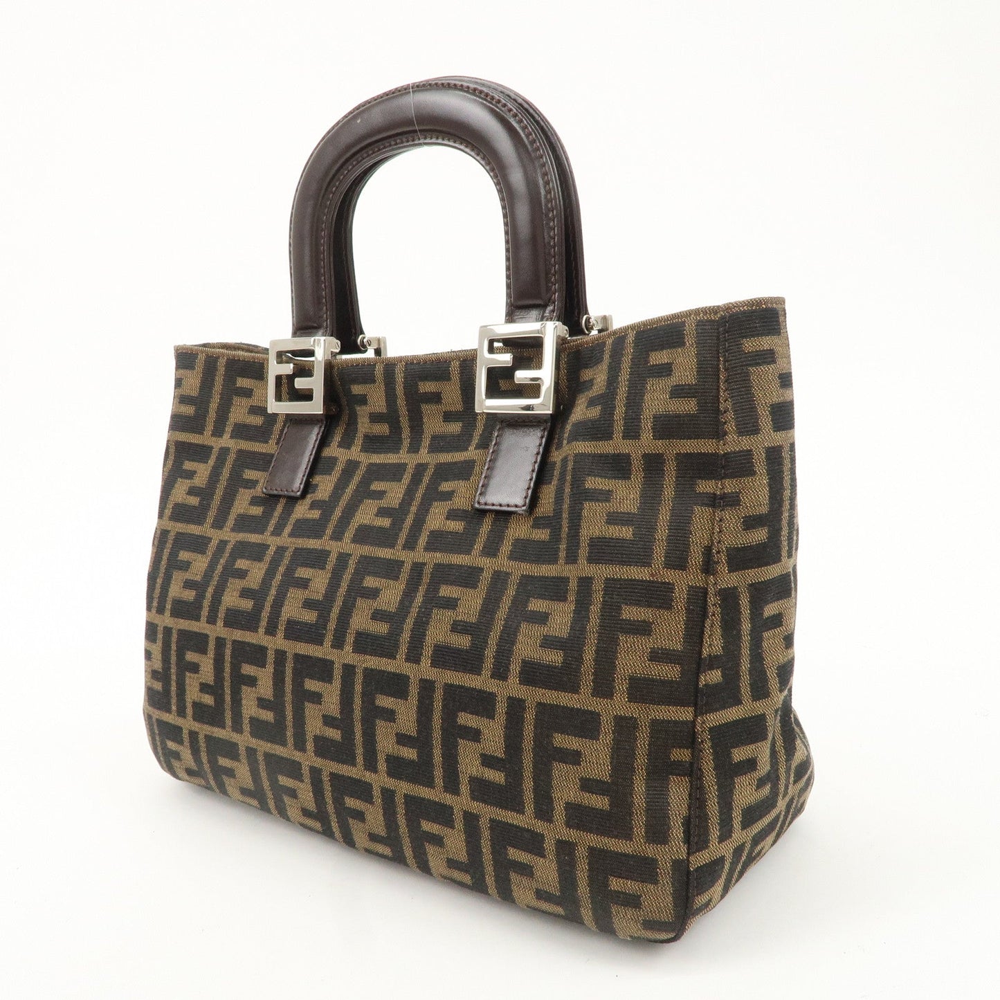 FENDI Zucca Canvas Leather Tote Bag Black Brown 26693  d