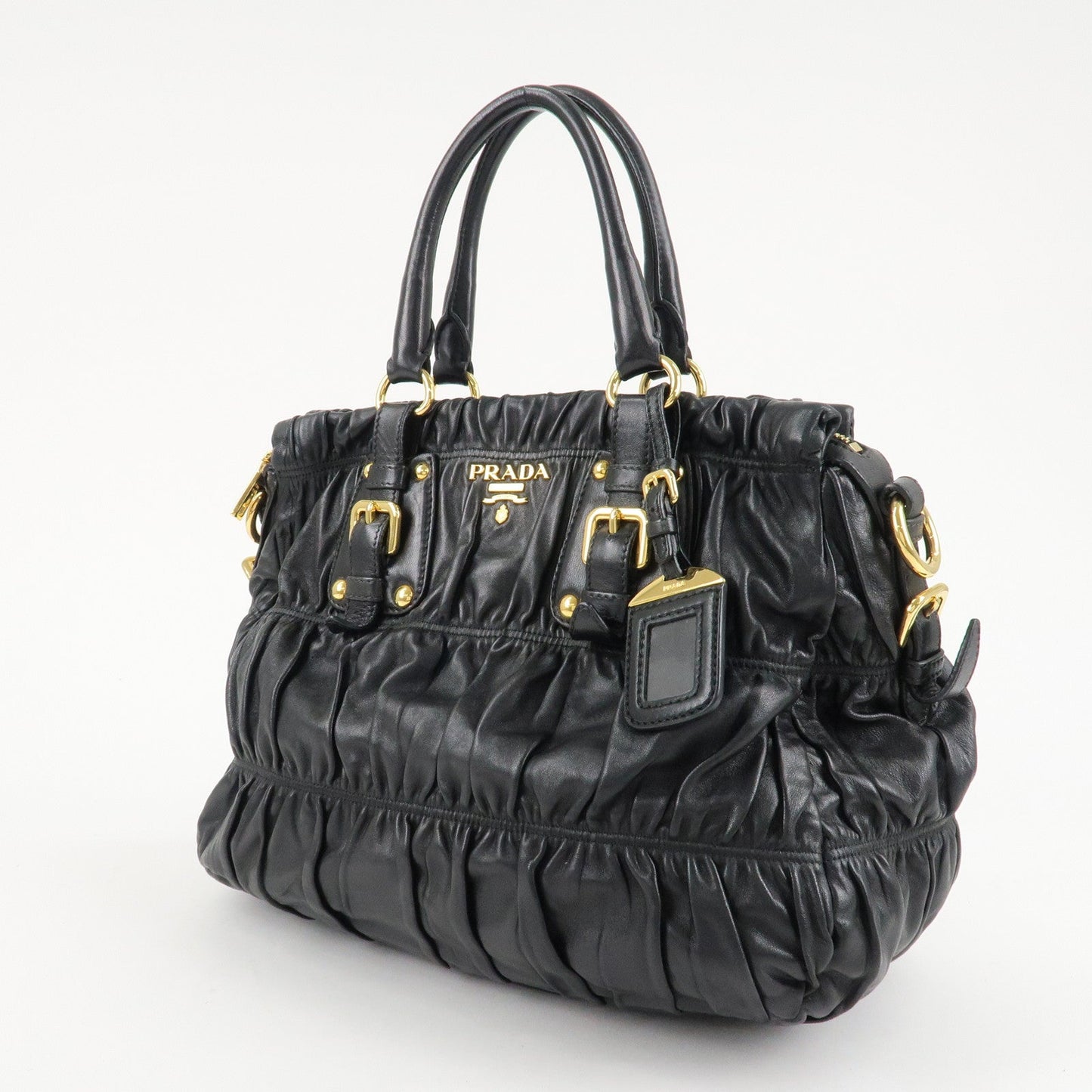 PRADA Leather 2way Bag Hand bag Black Gold Hardware  d