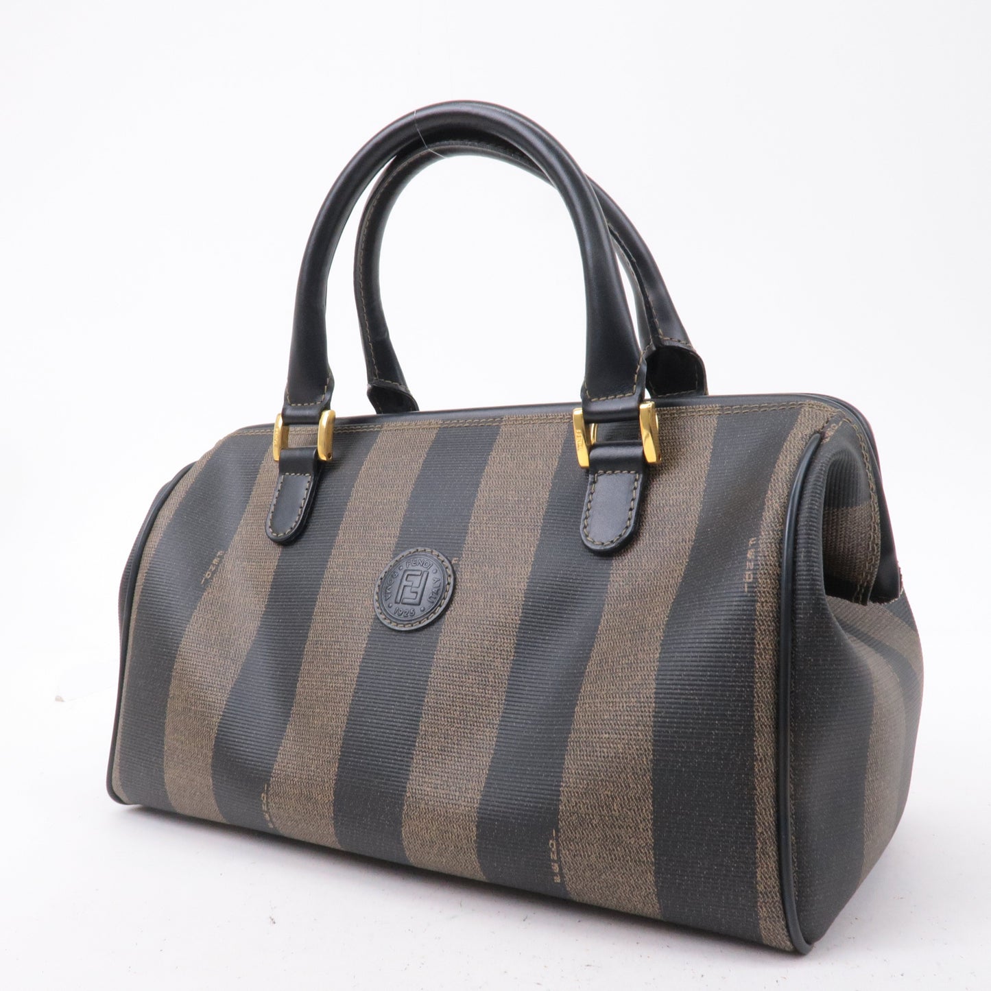 FENDI Pequin PVC Leather Mini Boston Bag Brown Black 259022