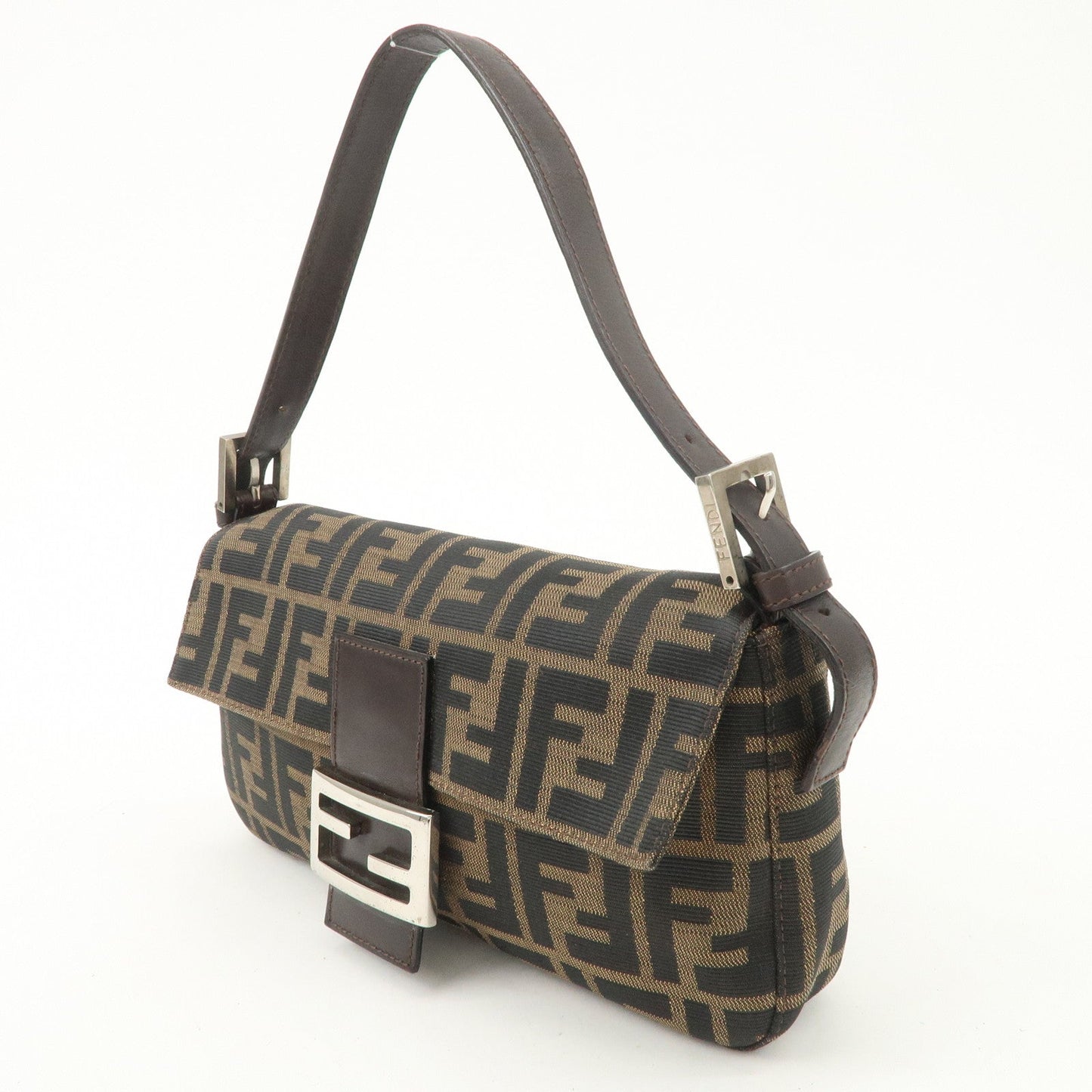 FENDI Zucca Mamma Baguette Canvas Shoulder Bag Brown Black 26424  d