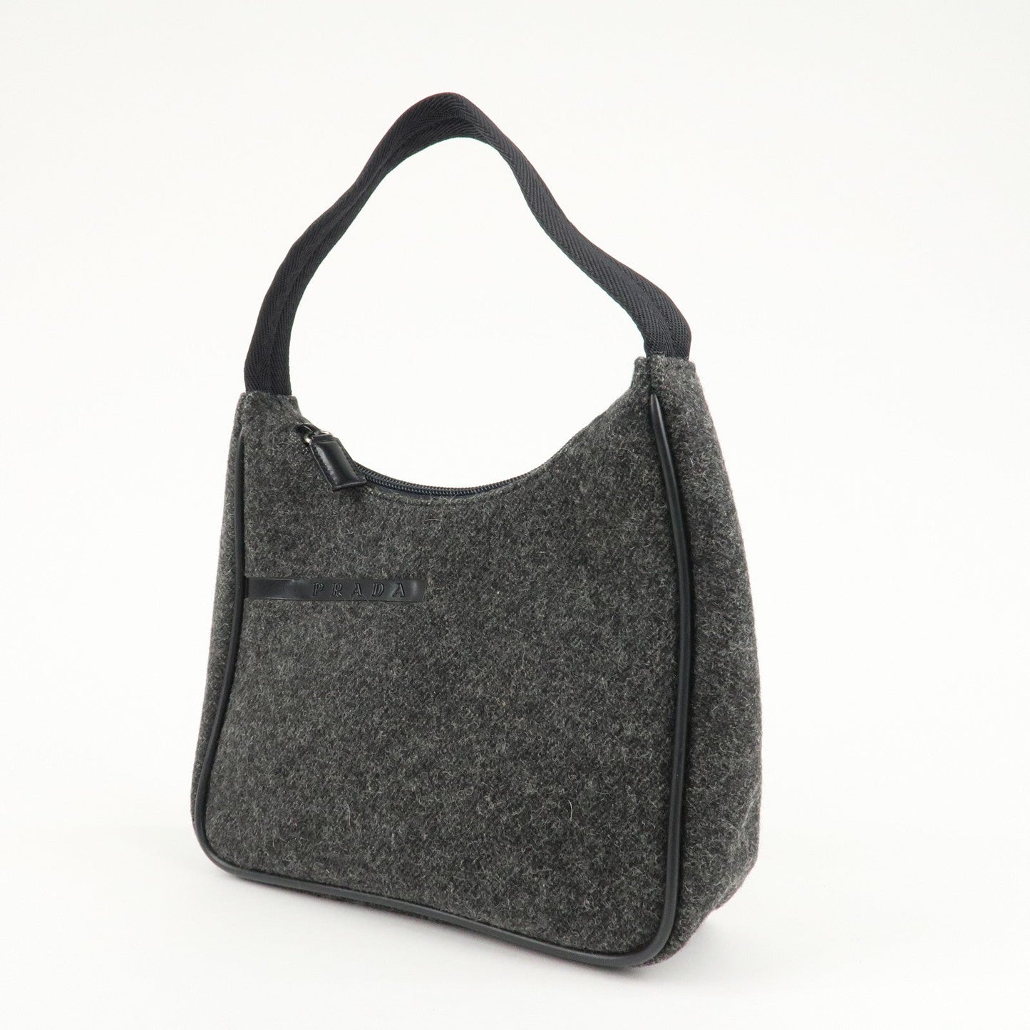 PRADA Felt Leather Shoulder Bag Hand Bag Gray Black  d