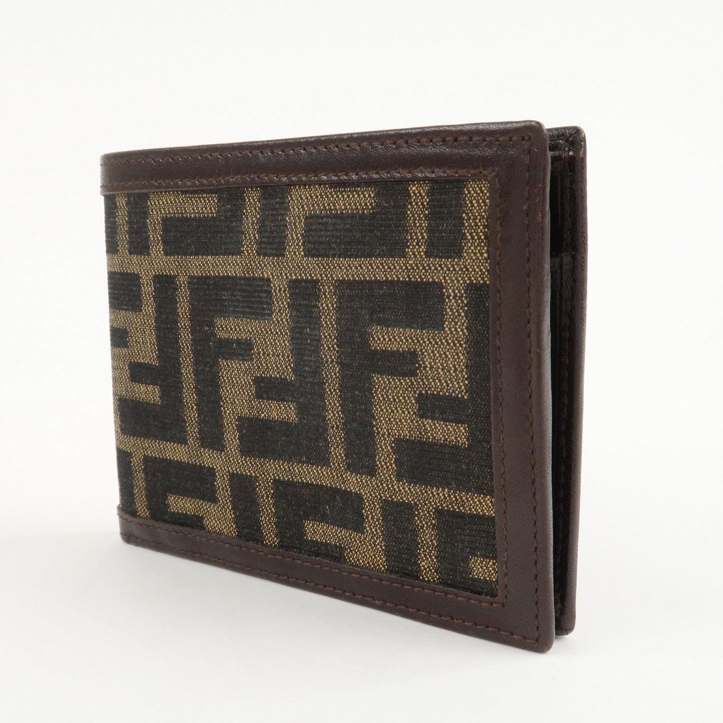 FENDI Zucca Canvas Leather Bifold Wallet Brown Black 31011  d