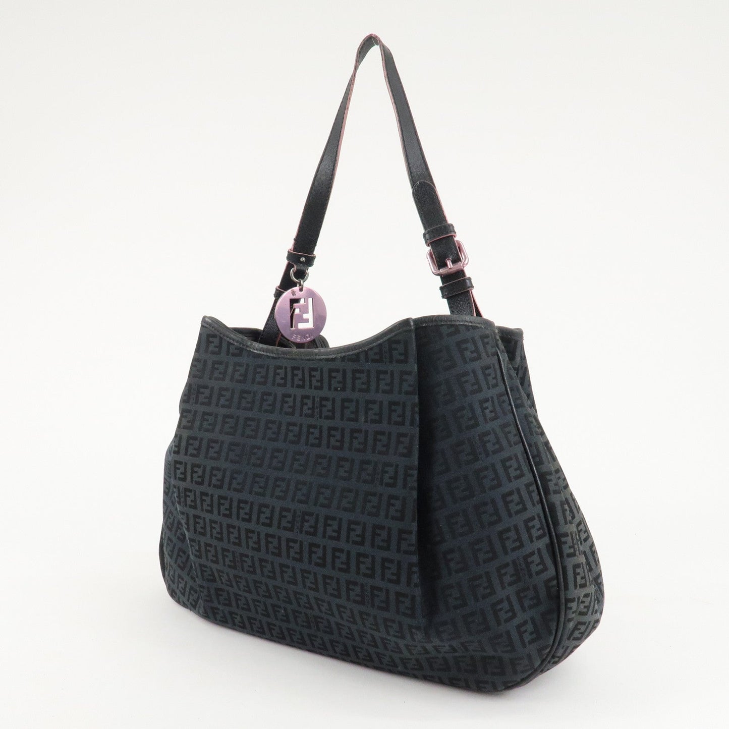 FENDI Zucchino Canvas Leather Tote Bag Black 8BH220  d