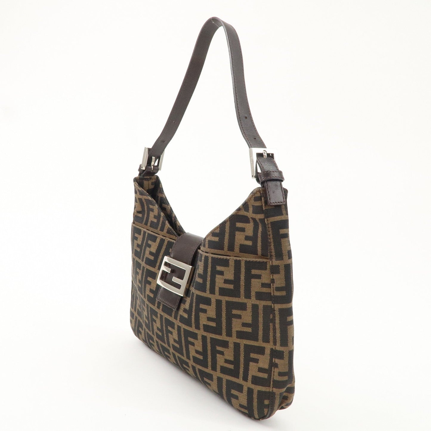 FENDI Zucca Canvas Leather Shoulder Bag Brown Black 26569