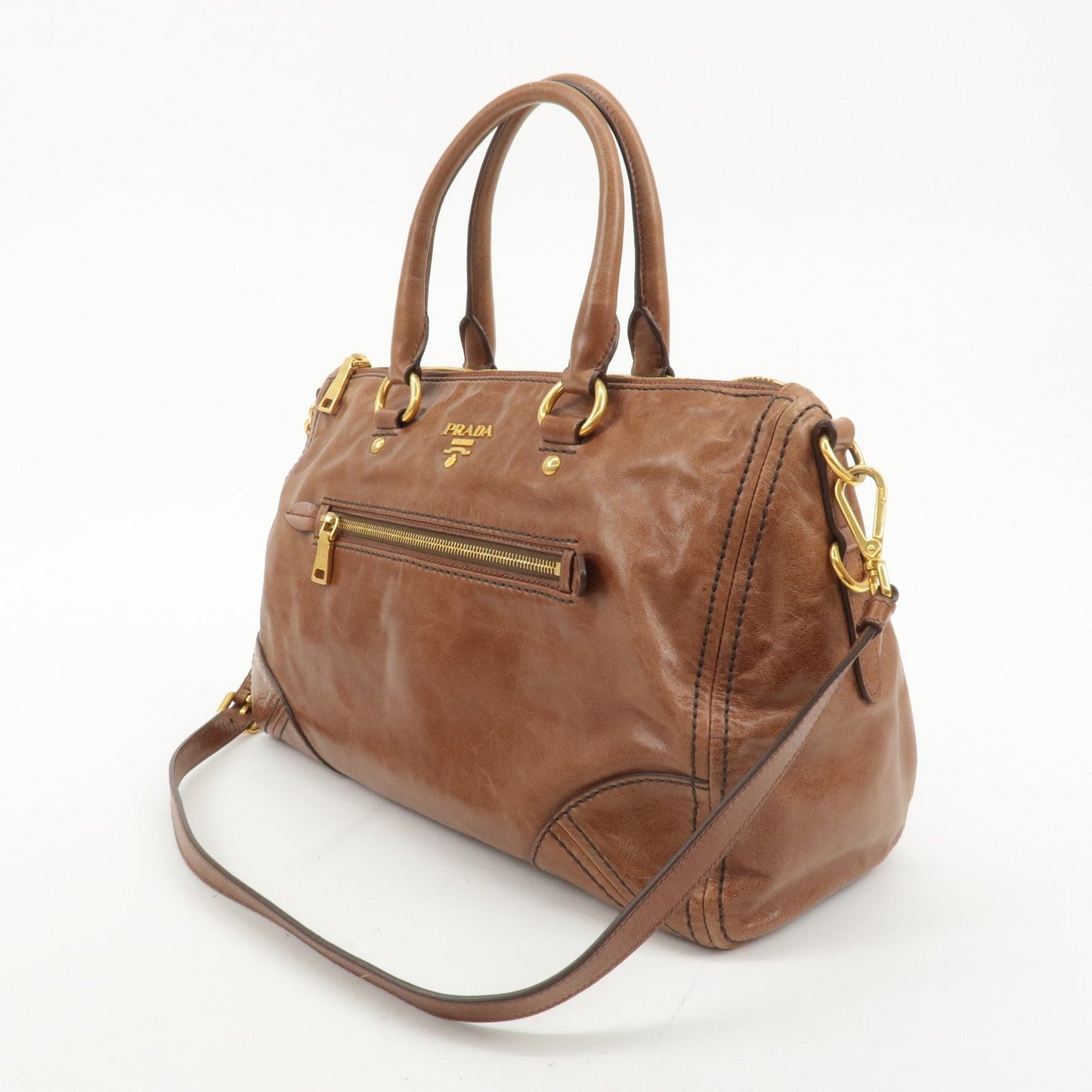 PRADA Logo Leather 2way Hand Bag Shoulder Bag Brown BL0727  d