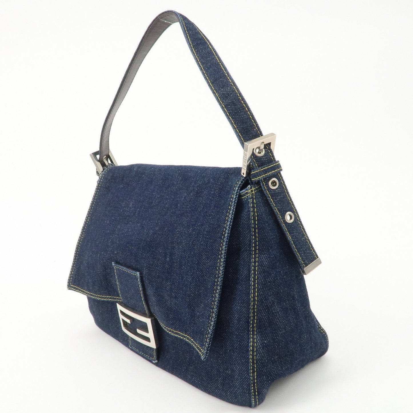 FENDI Denim Leather Mamma Baguette Shoulder Bag 26325  d