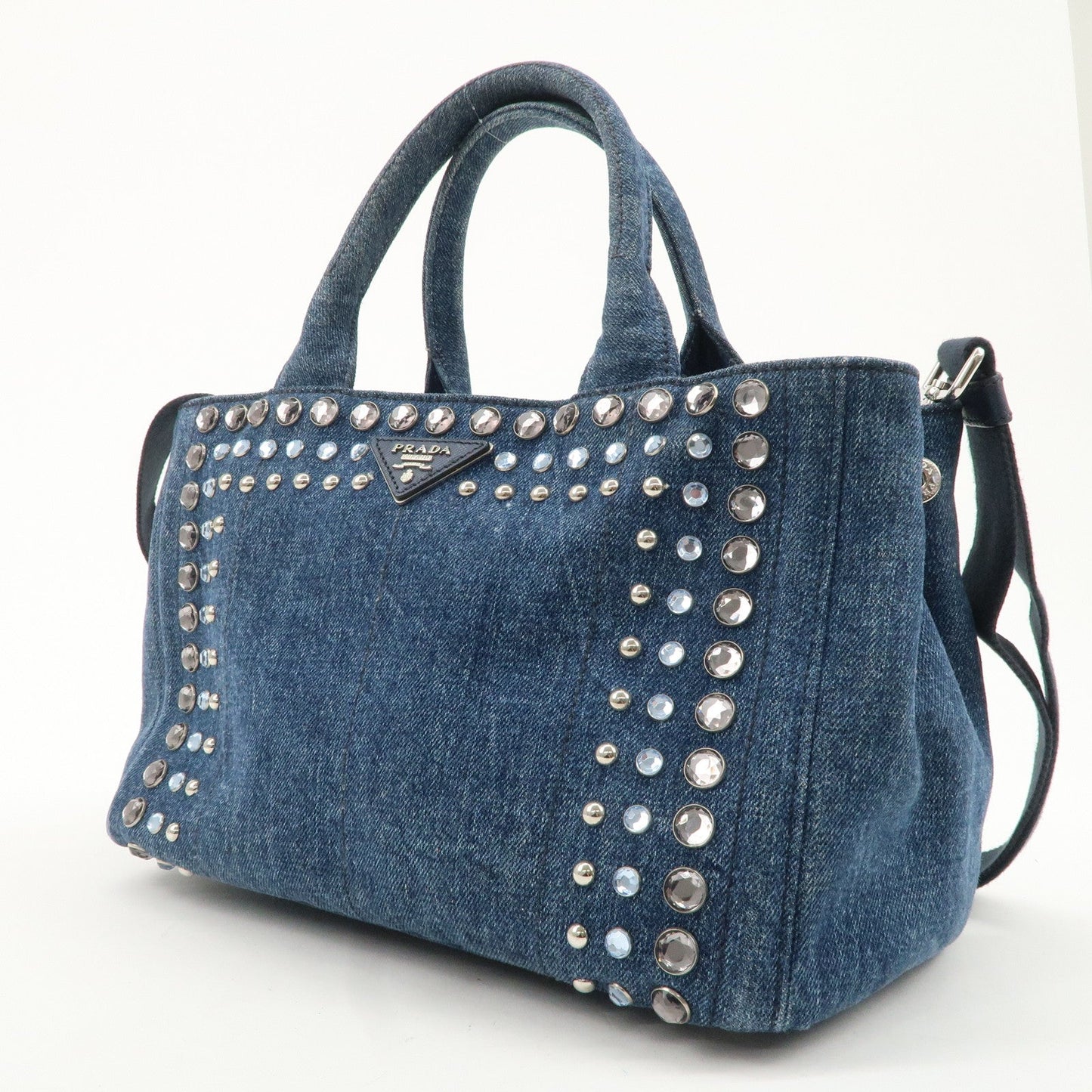 PRADA Logo Canapa Mini Denim Bijou 2Way Tote Bag Denim Blue 1BG439  d