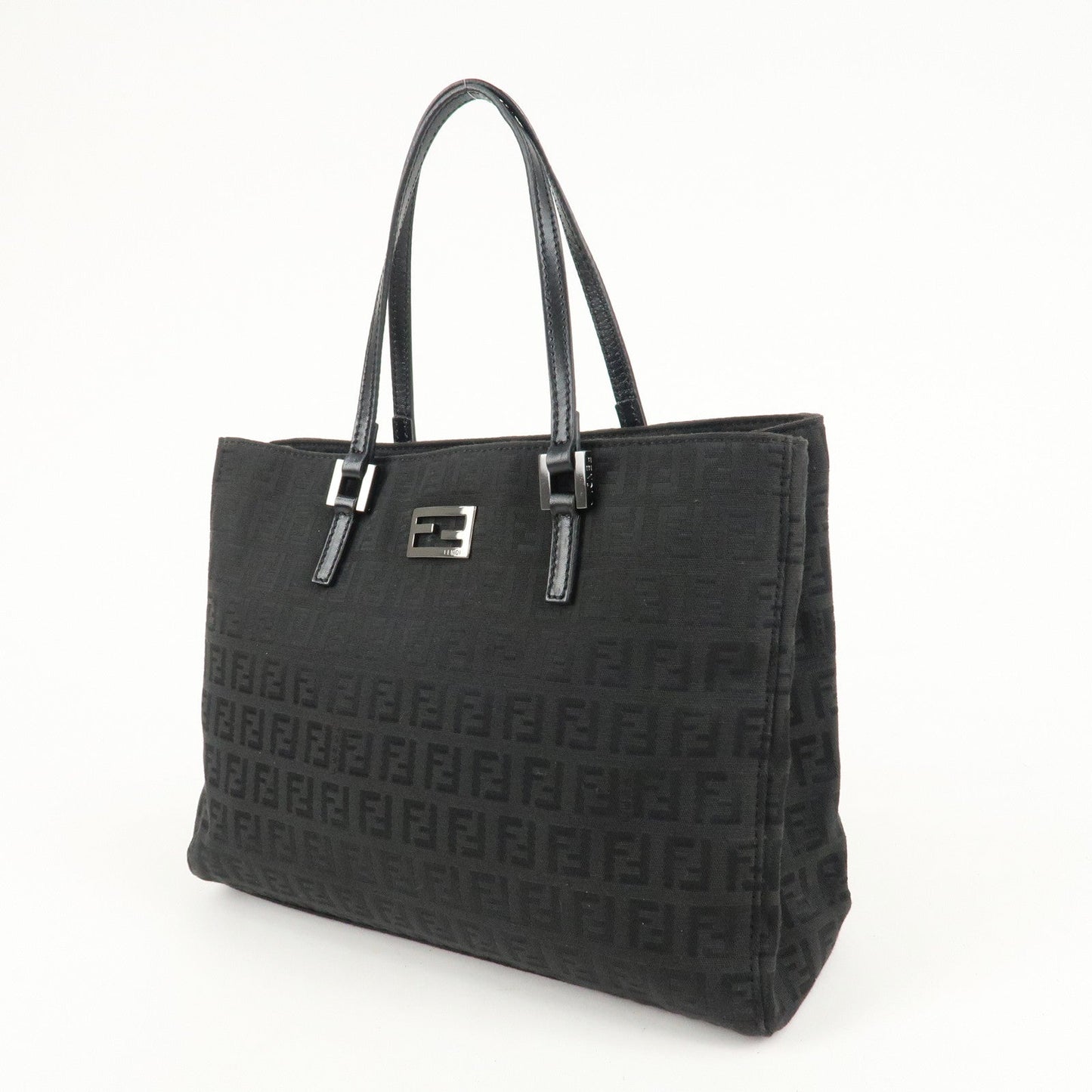 FENDI Zucchino Canvas Leather Tote Bag Hand Bag Black 8BH132  d