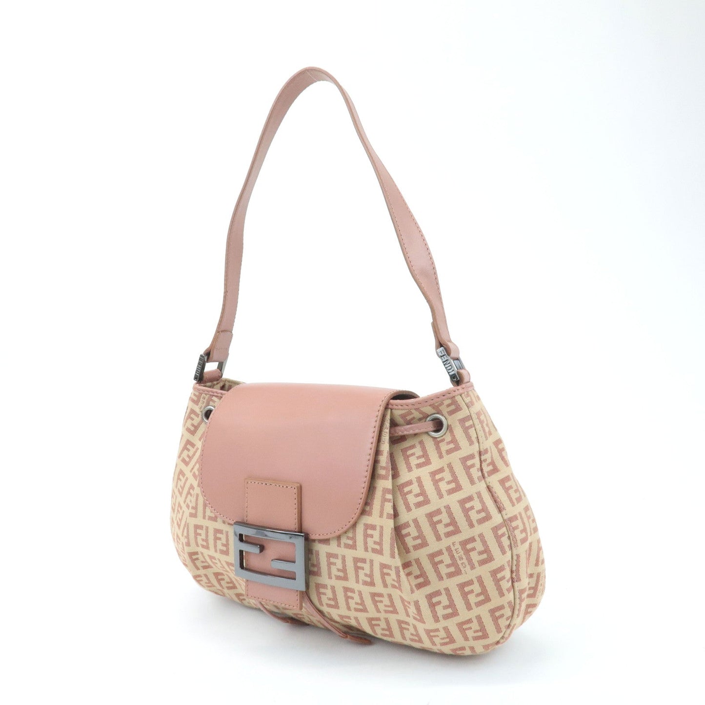 FENDI Zucchino Canvas Leather Shoulder Bag Beige Pink 8BR282  d