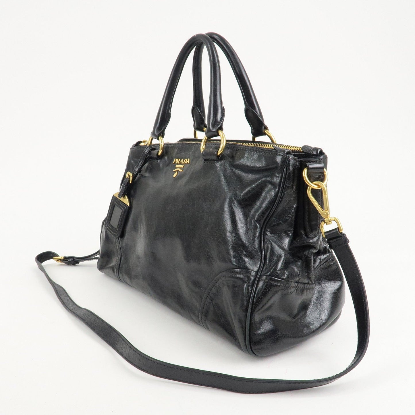 PRADA Leather 2Way Hand Bag Shoulder Bag Black BN2324  d