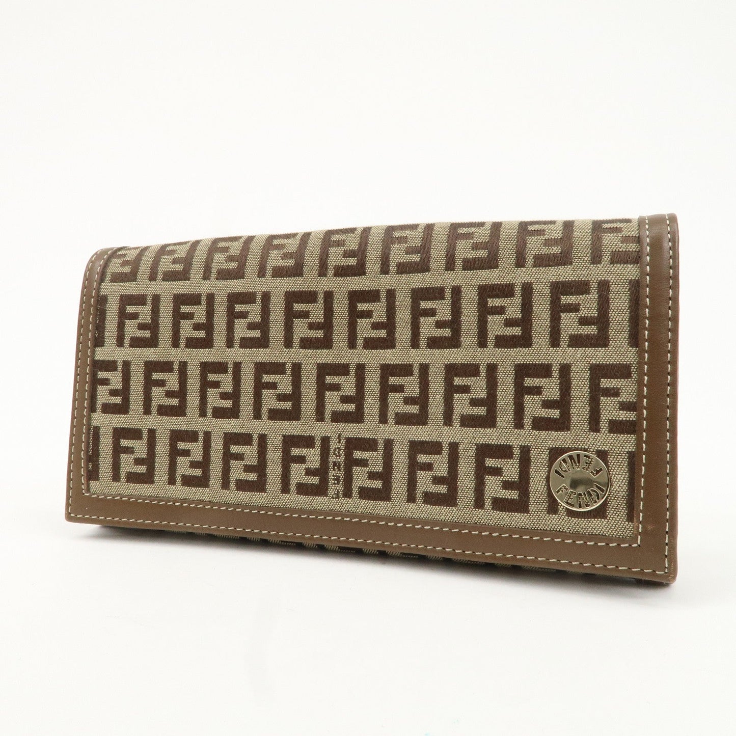 FENDI Zucchino Canvas Leather Long Wallet Brown 8M0000  d