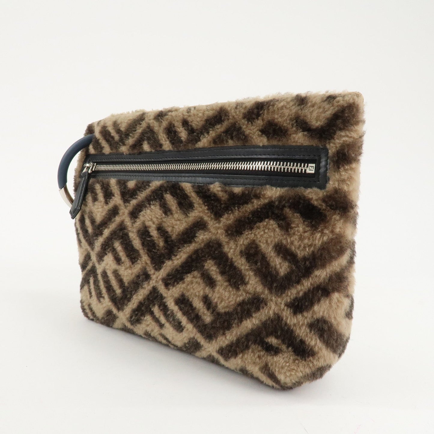 FENDI Zucca Wool Leather Clutch Bag Brown Black 7N0093  d