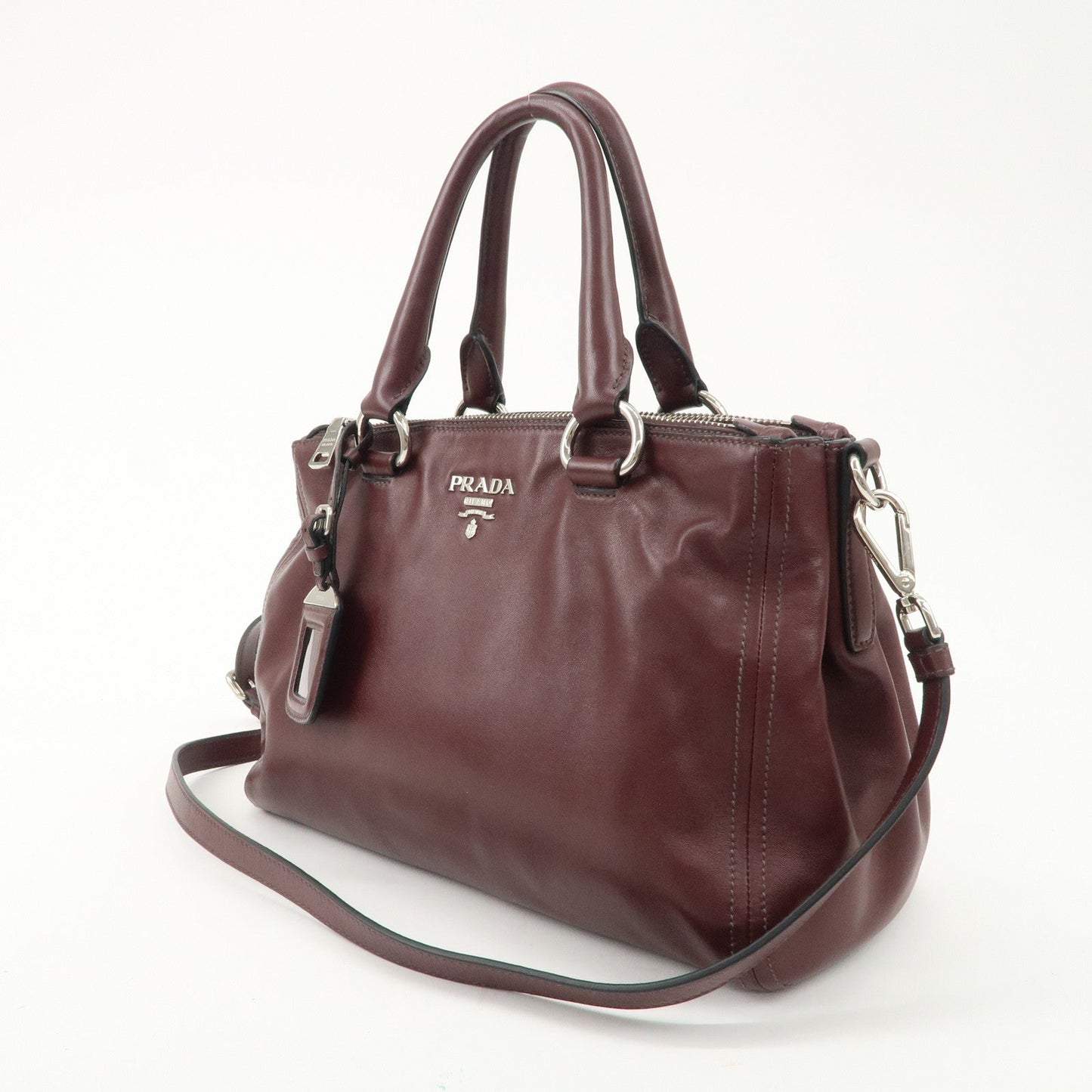 PRADA Leather 2Way Bag Hand Bag Shoulder Bag Bordeaux BN2866  d