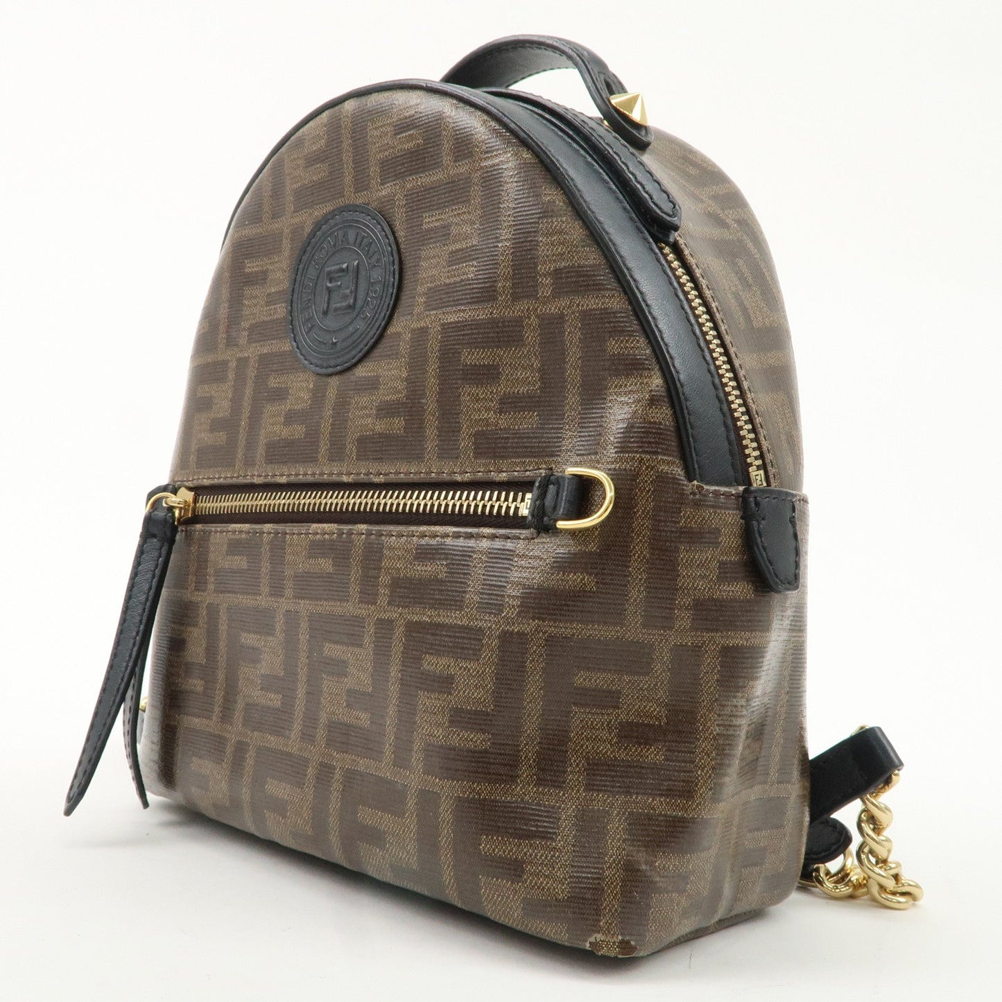 FENDI Zucca Print PVC Leather Chain Backpack Brown 8BZ038  d