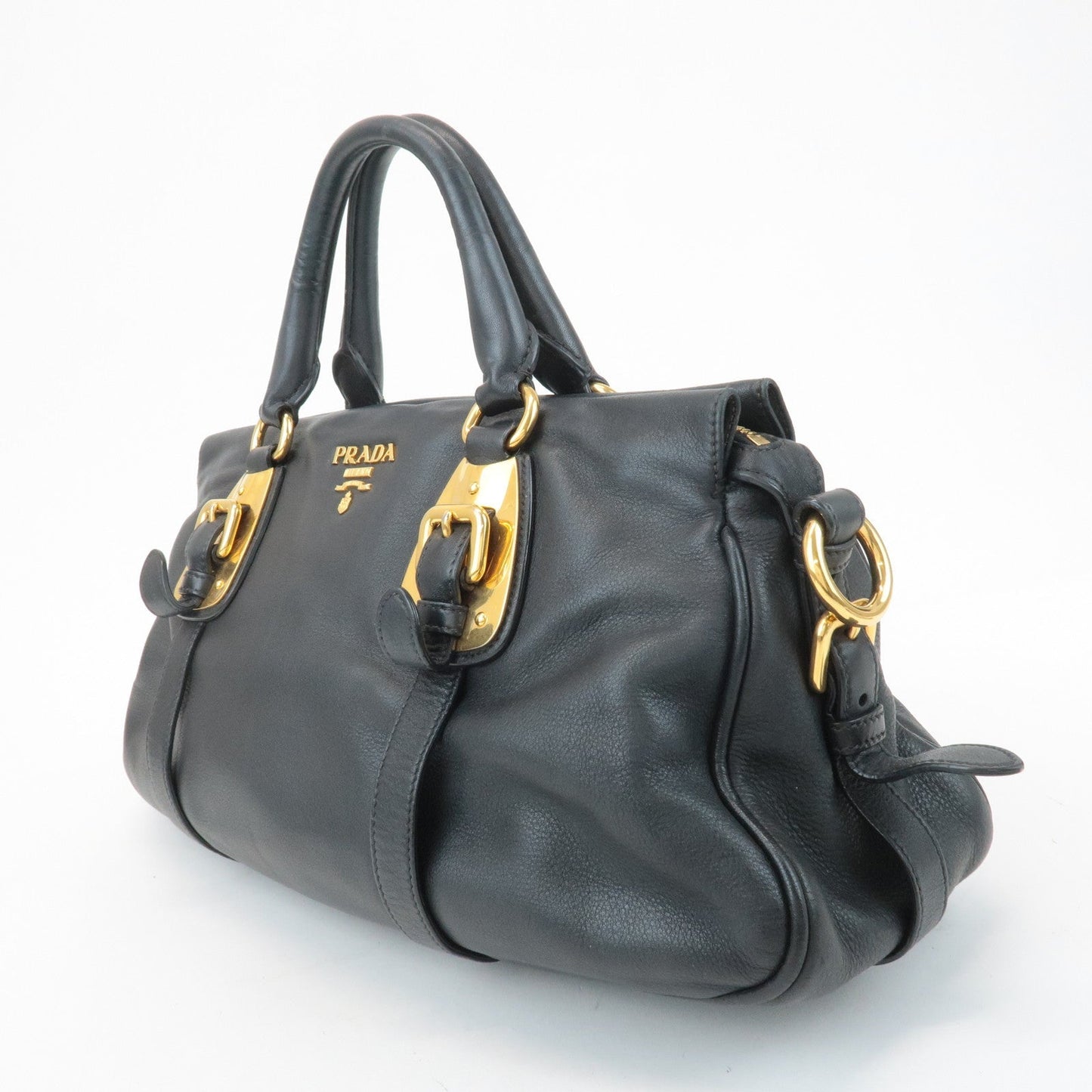 PRADA Logo Leather 2Way Tote Shoulder Bag Black BN1903  d