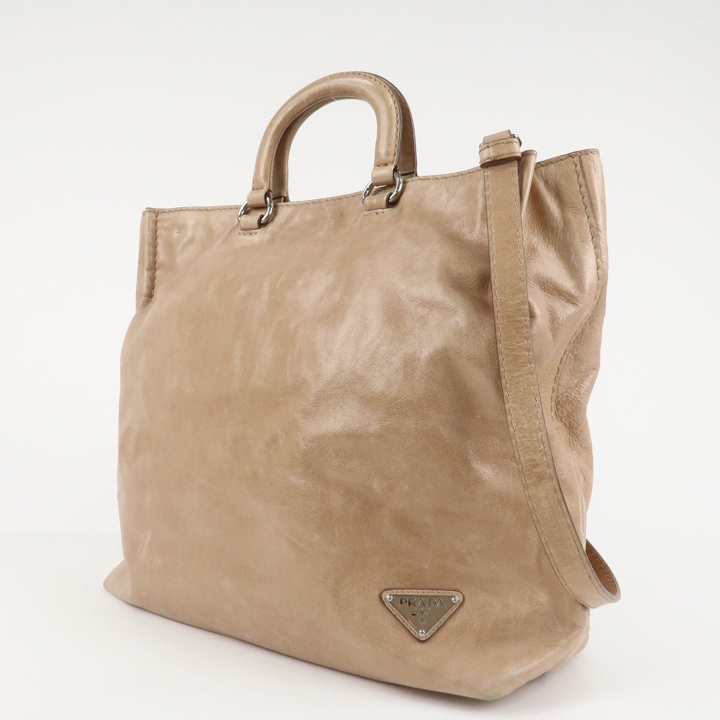 PRADA Logo Leather 2Way Bag Tote Bag Shoulder Bag Beige BR4617  d