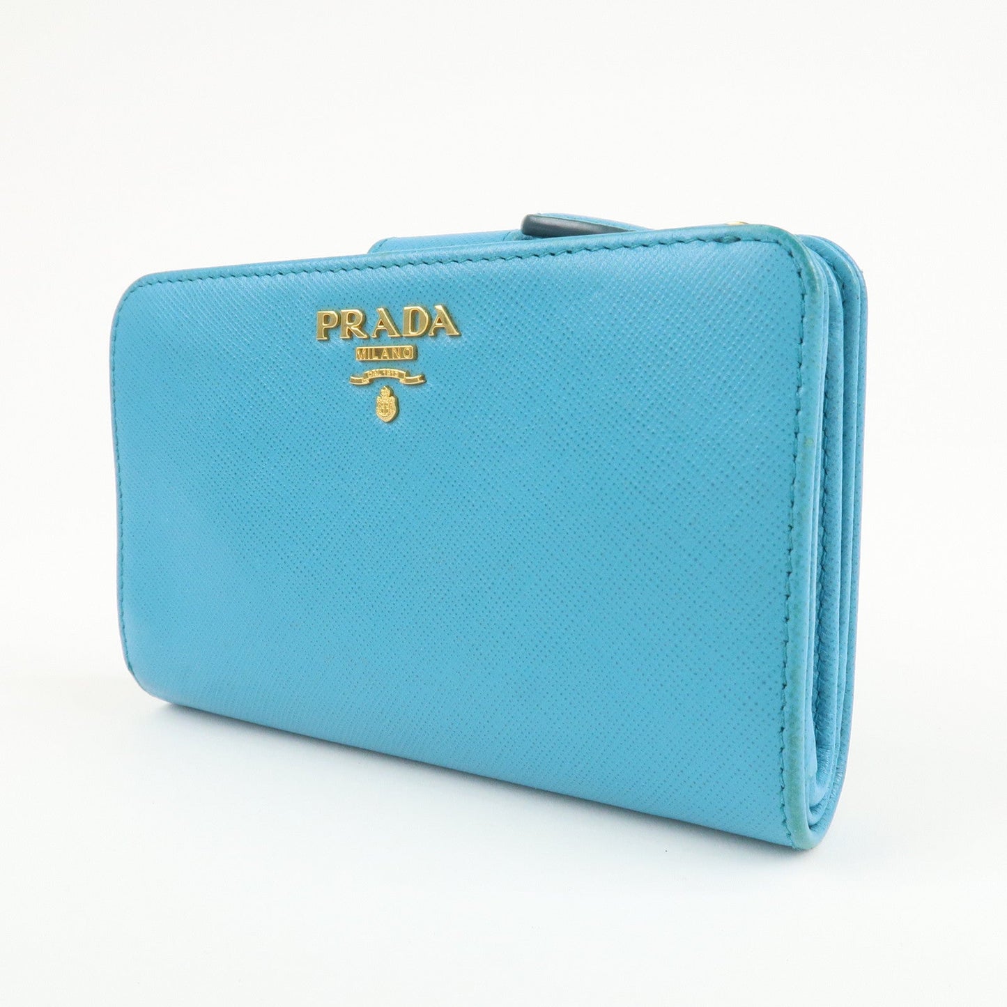 PRADA Logo Leather Bi-Fold Wallet Purse Light Blue 1ML225  d