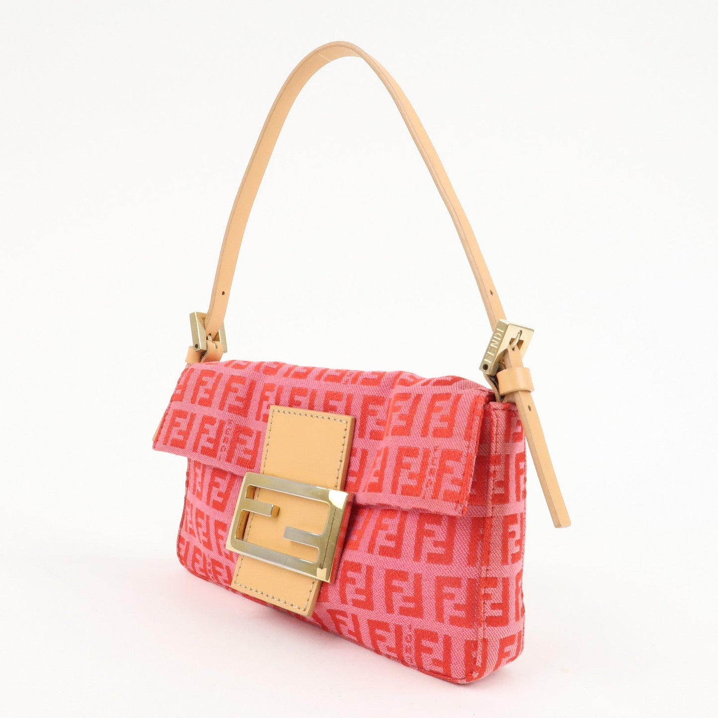 FENDI Mini Mamma Baguette Zucchino Canvas Leather Hand Bag  d