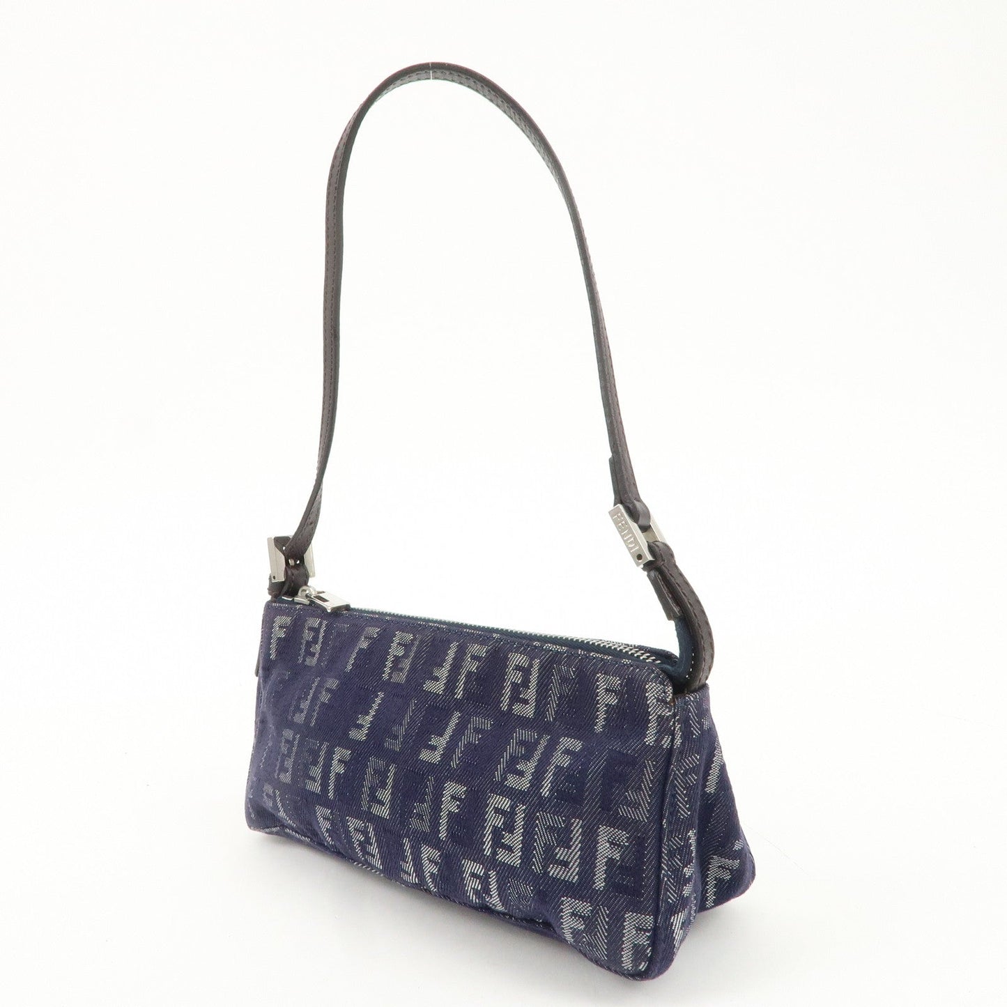 FENDI Zucchino Canvas Leather Shoulder Bag Pouch Navy 8BR249  d