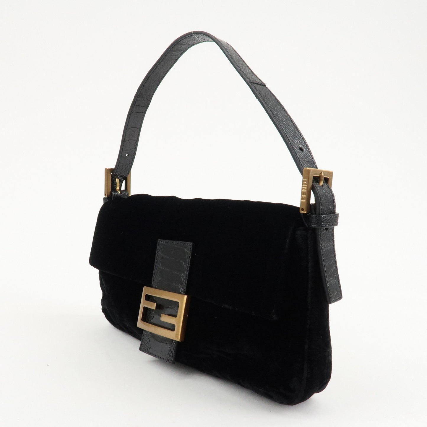 FENDI Mamma Baguette Polyester Leather Shoulder Bag Black 8BR000  d