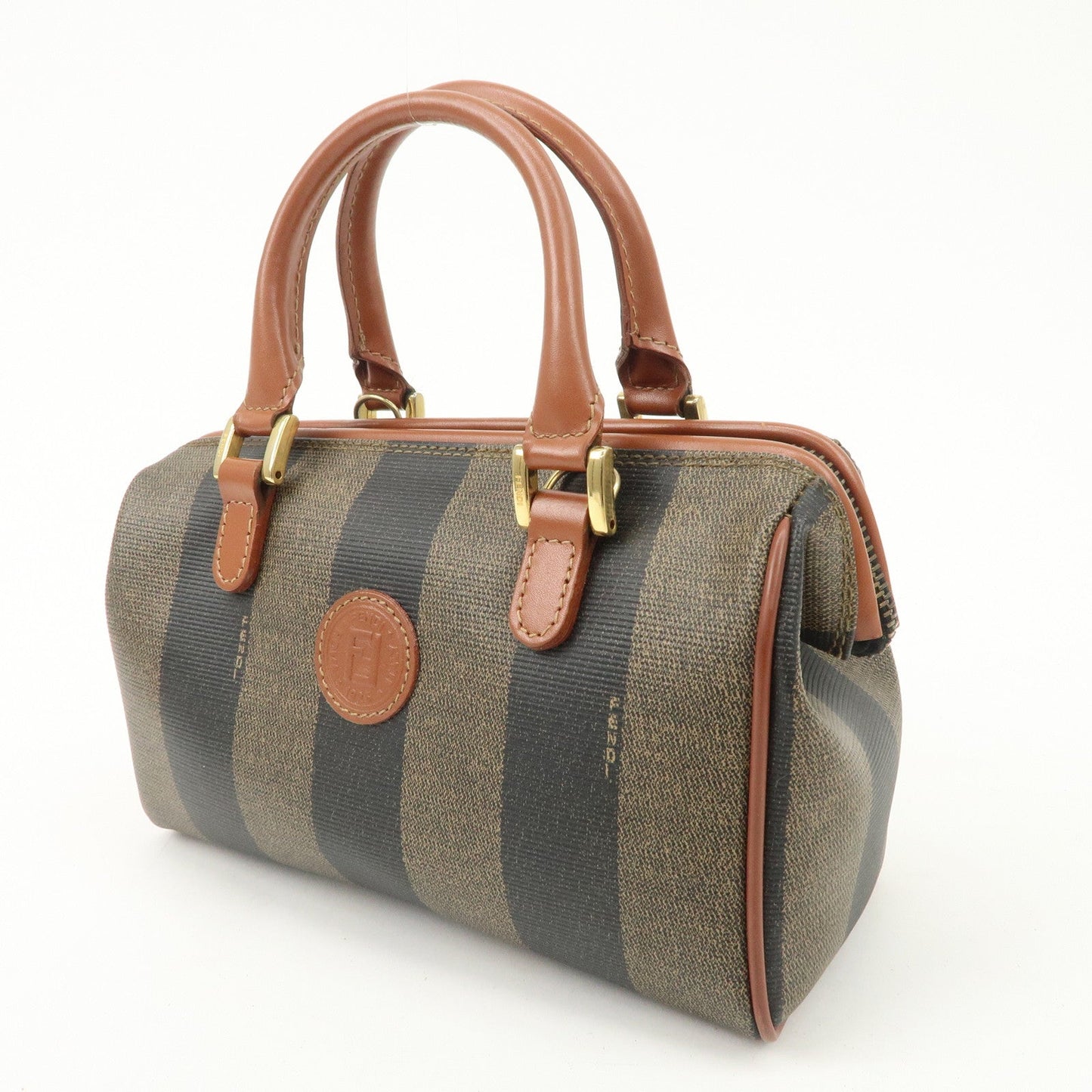 FENDI Pequin PVC Leather 2Way Mini Boston Bag Brown Black  d