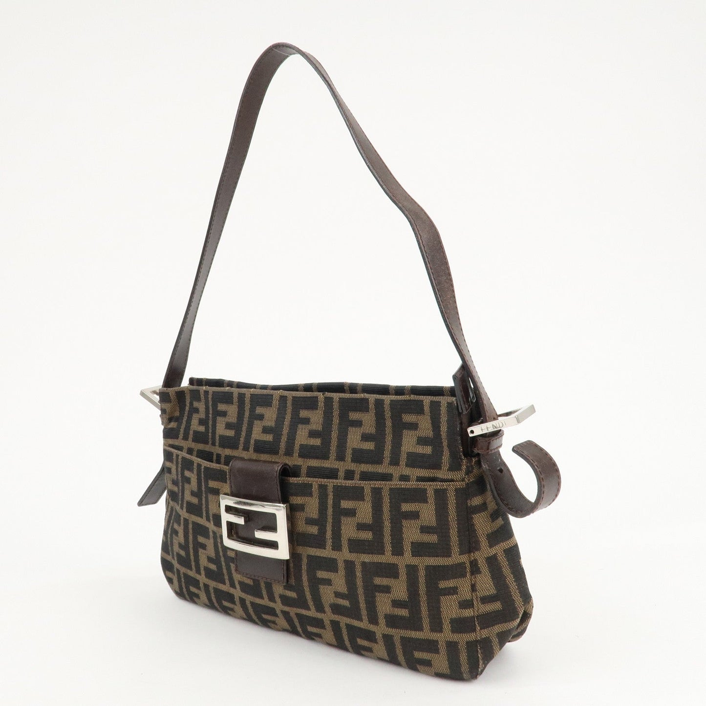 FENDI Zucca Canvas Leather Shoulder Bag Brown Black 26566  d