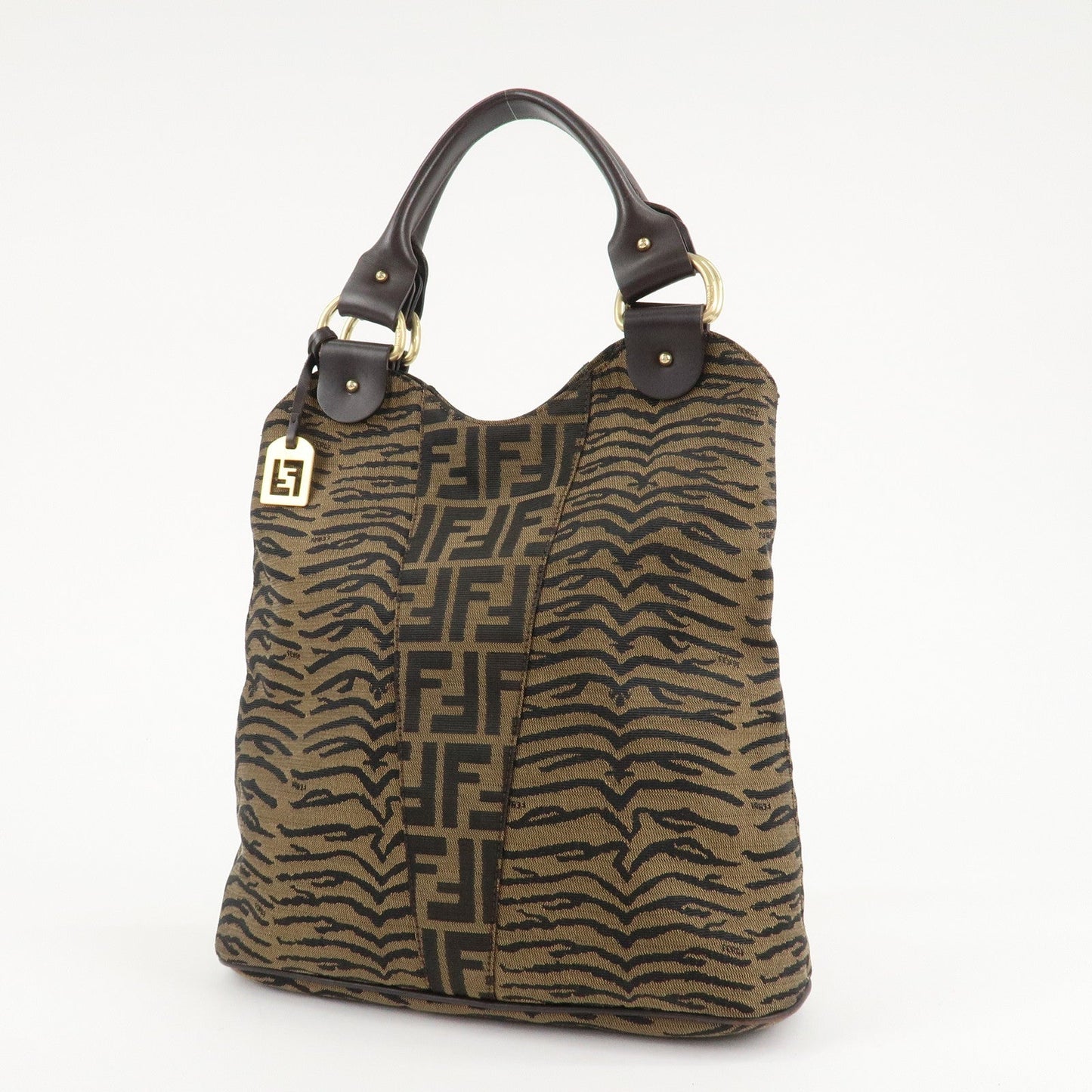 FENDI Zucca Canvas Leather Tote Bag Hand Bag 8BR284 Brown Black  d