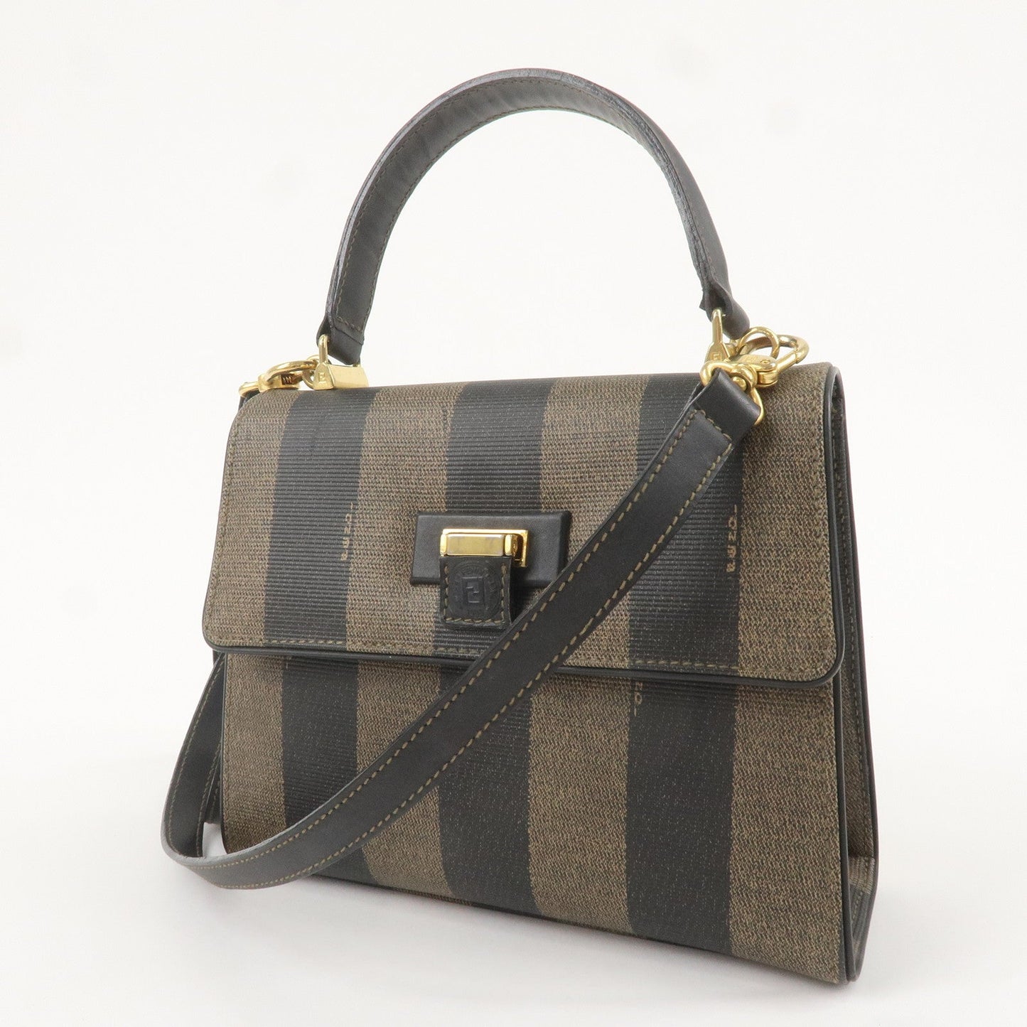 FENDI Pequin PVC Leather 2Way bag Brown Black 14603