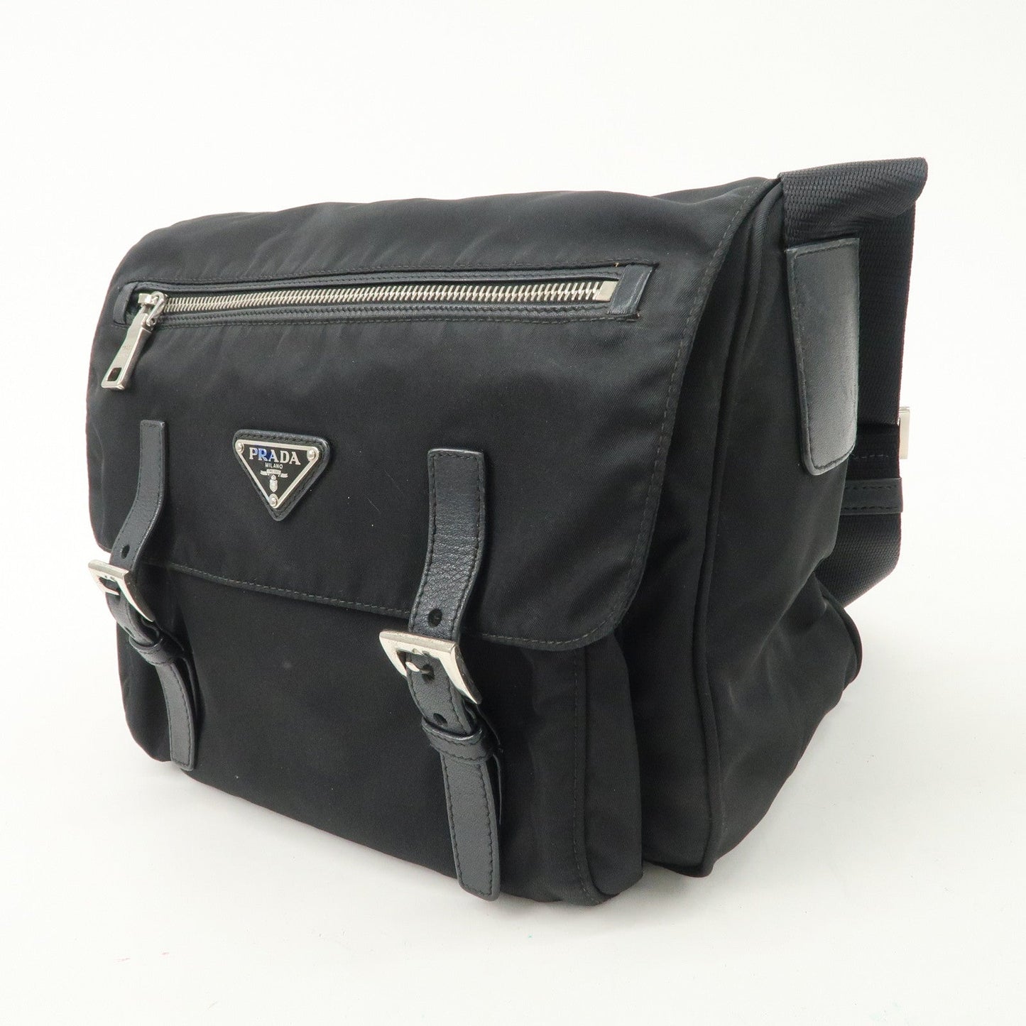 PRADA Nylon Leather Triangle Logo Shoulder Bag Black BT0713  d