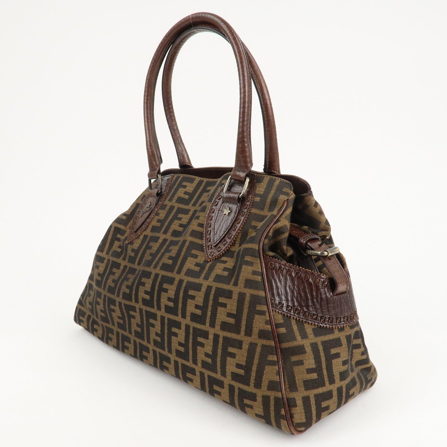 FENDI Ethnico Zucca Canvas Leather Shoulder Bag Brown 8BN162  d