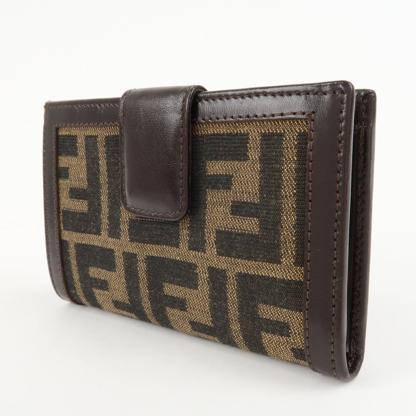 FENDI Zucca Canvas Leather Bifold Wallet Brown Black 1692  d