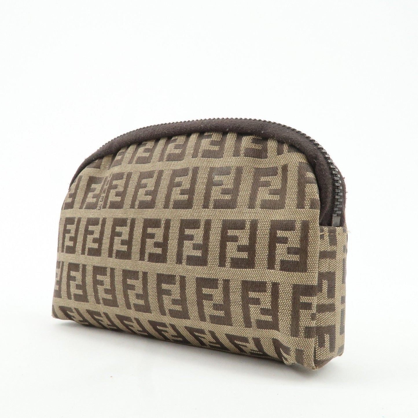 FENDI Zucchino Canvas Mini Pouch Beige Dark Brown 7N0003  d
