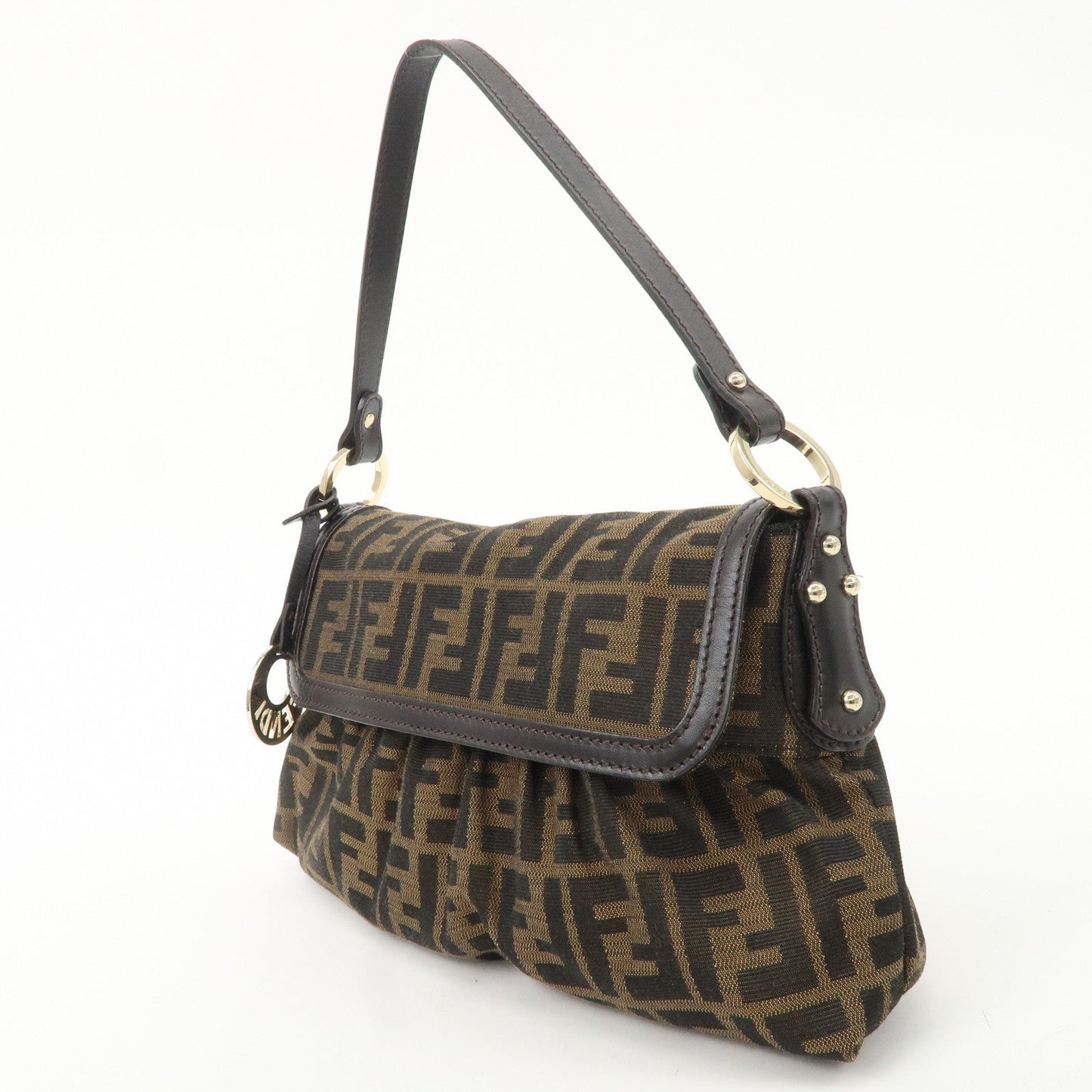 FENDI Zucca Canvas Leather Shoulder Bag Beige Brown 8BR445  d