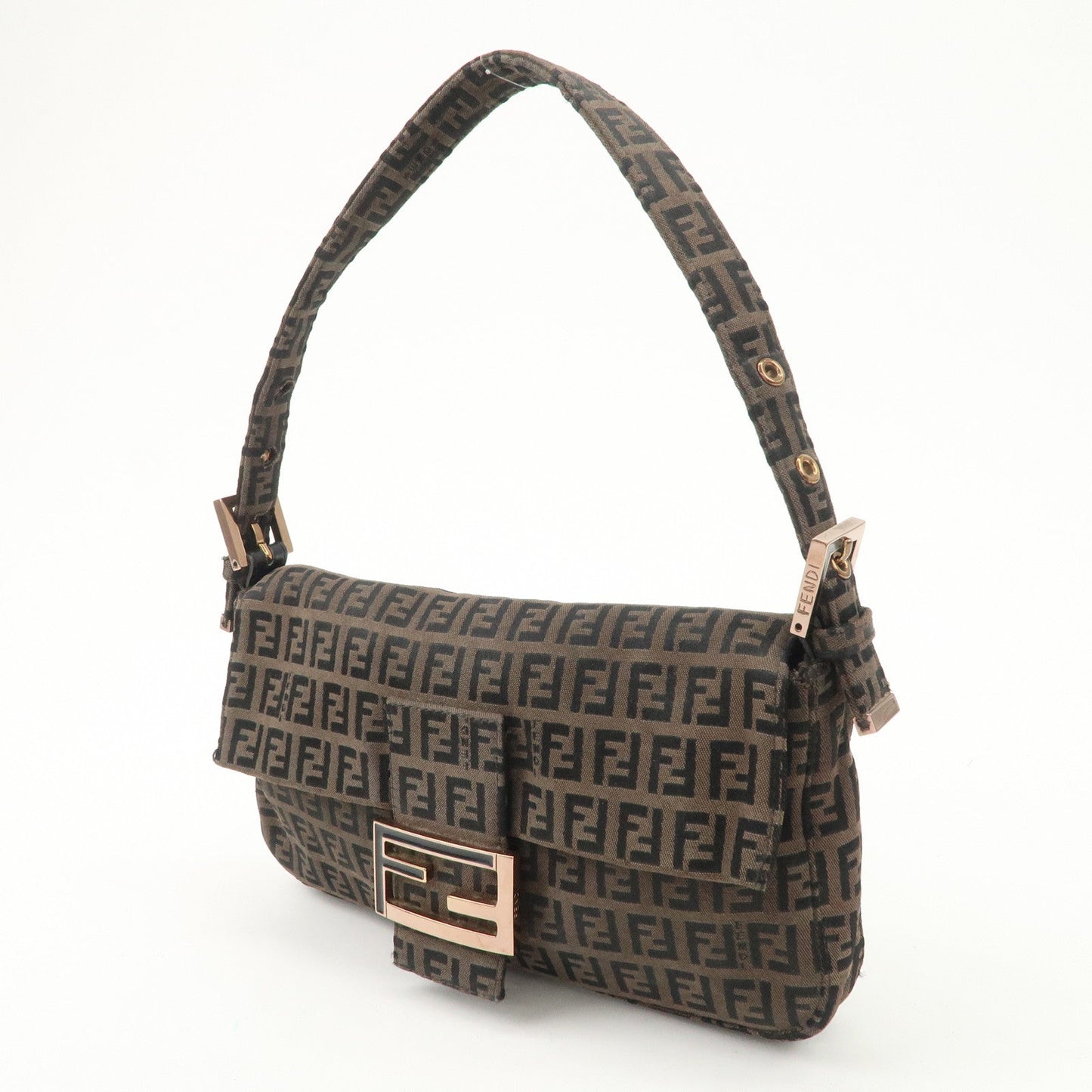 FENDI Mamma Baguette Canvas Shoulder Bag Brown Black 26424  d