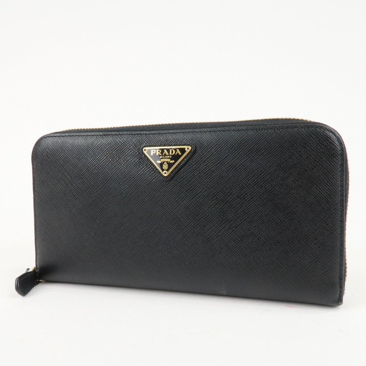 PRADA Saffiano Leather Round Zipper Long Wallet Black 1M0506  d