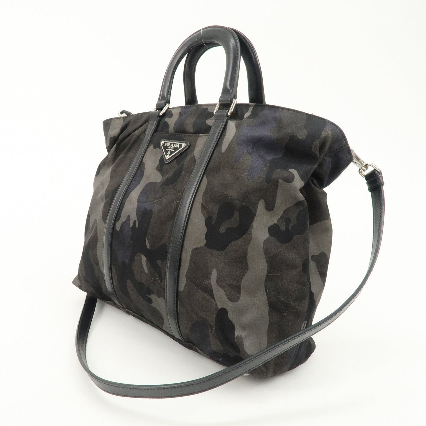 PRADA Nylon Leather 2Way Hand Bag Camouflage Khaki Black BN2791  d