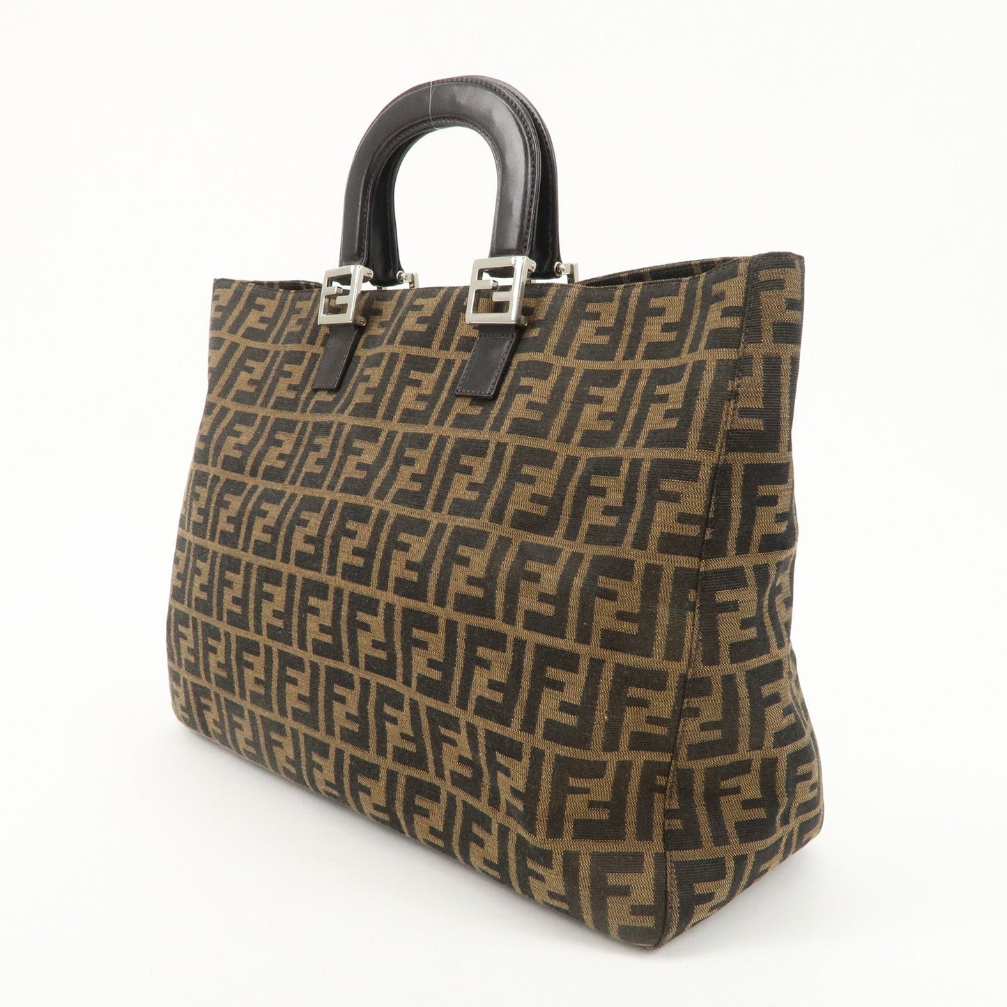 FENDI Zucca Canvas Leather Tote Bag Brown Black 26329  d