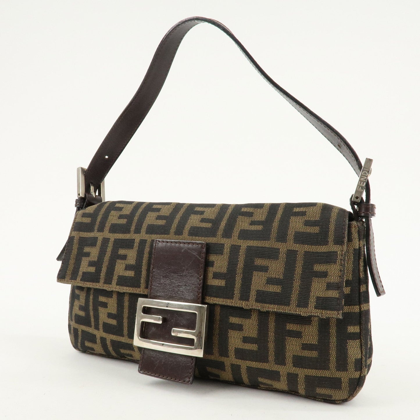 FENDI Zucca Mamma Buguette Canvas Shoulder Bag Brown Black 26424  d