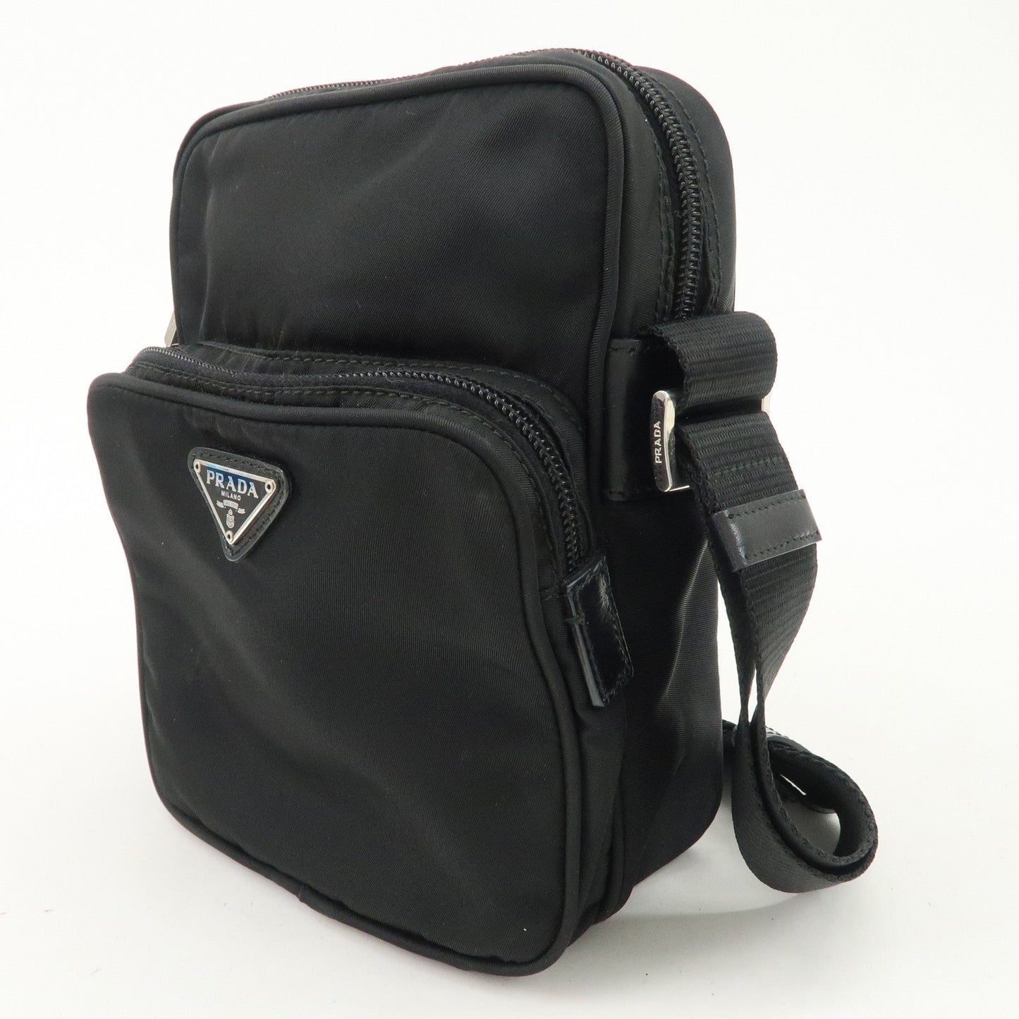 PRADA Triangle Logo Nylon Leather Shoulder Bag Purse Black BT0169  d