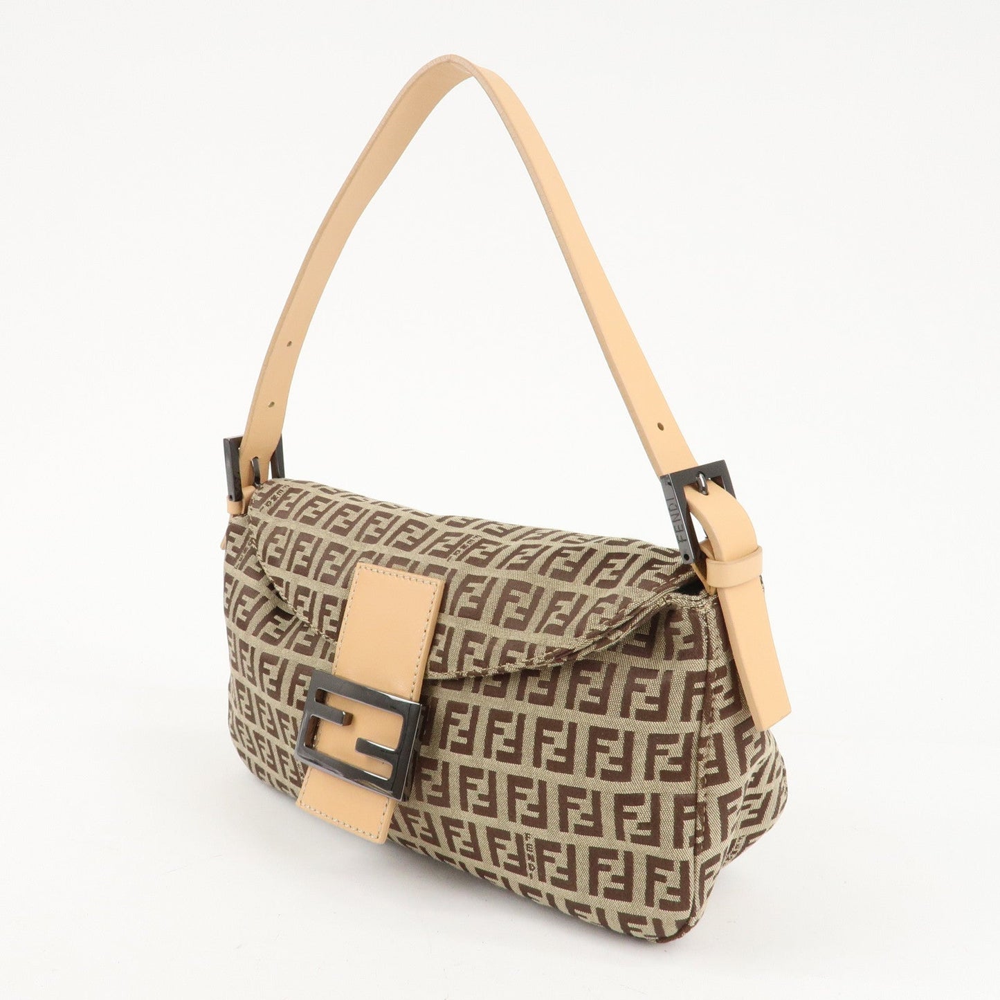 FENDI Zucchino Canvas Leather Shoulder Bag Beige 8BR003  d
