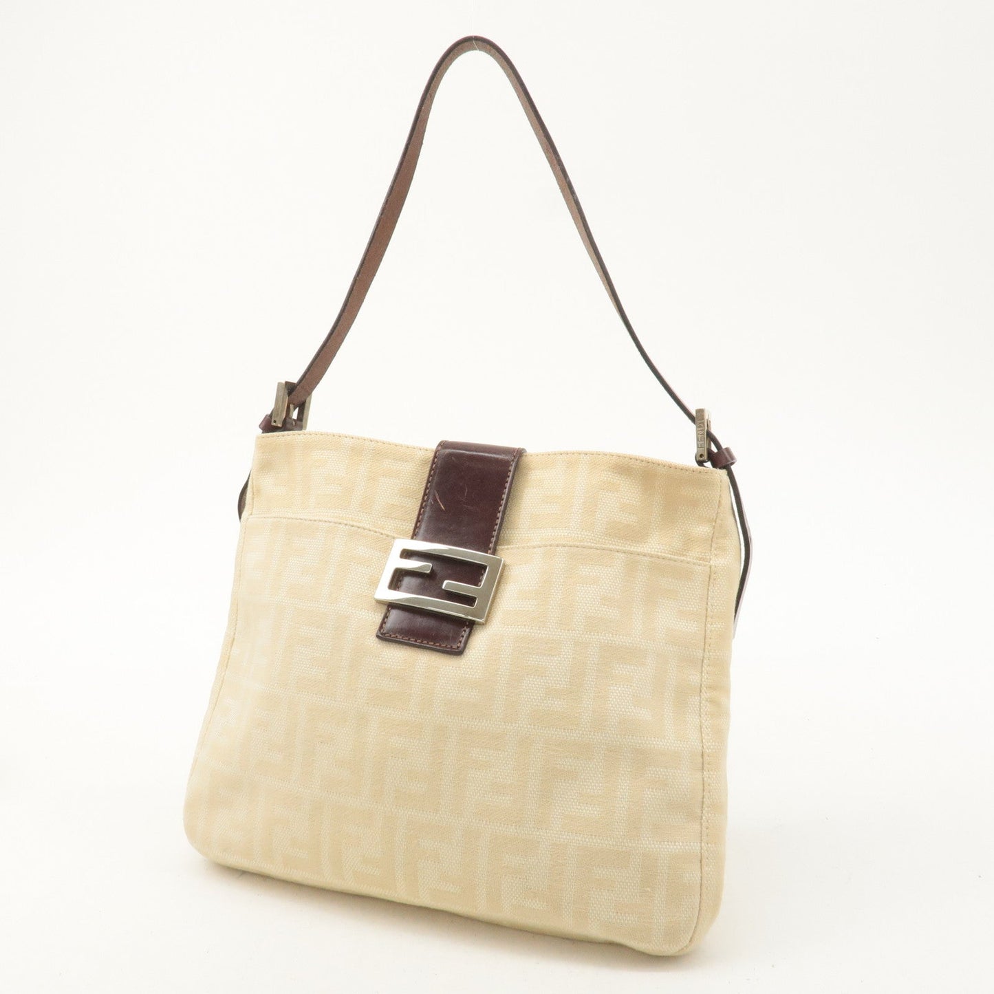 FENDI Zucca Canvas Leather Shoulder Bag Brown Beige 26727