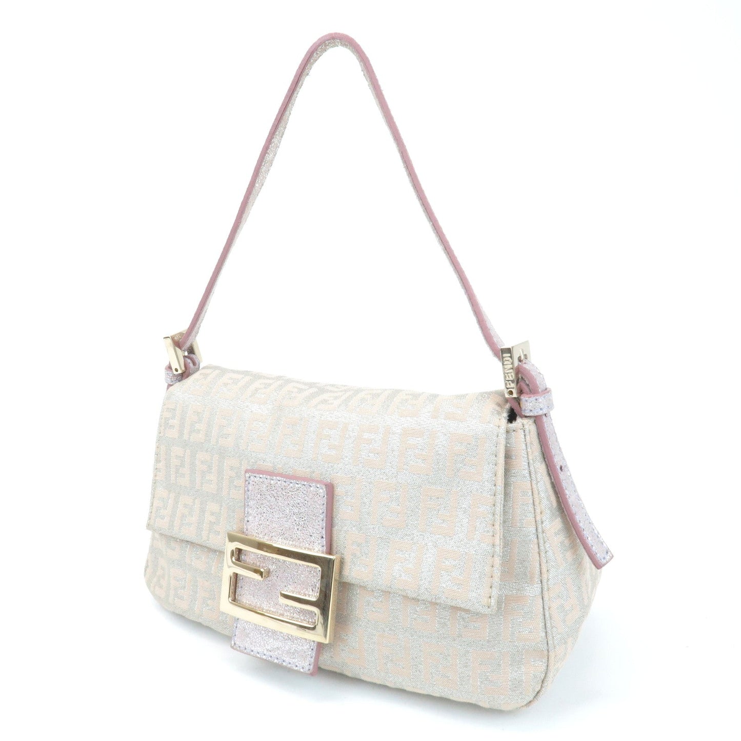 FENDI Mini Mamma Baguette Canvas Leather Shoulder Bag Beige 8BR180  d