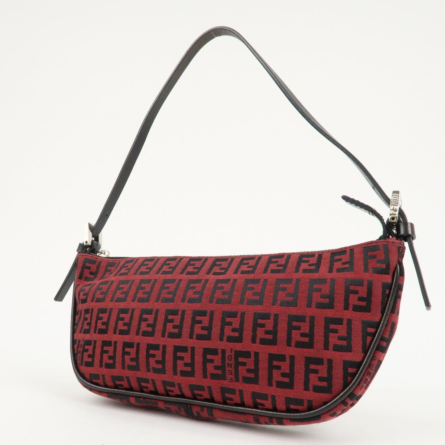 FENDI Zucchino Canvas Leather Accessory Pouch Hand Bag Black Red  d