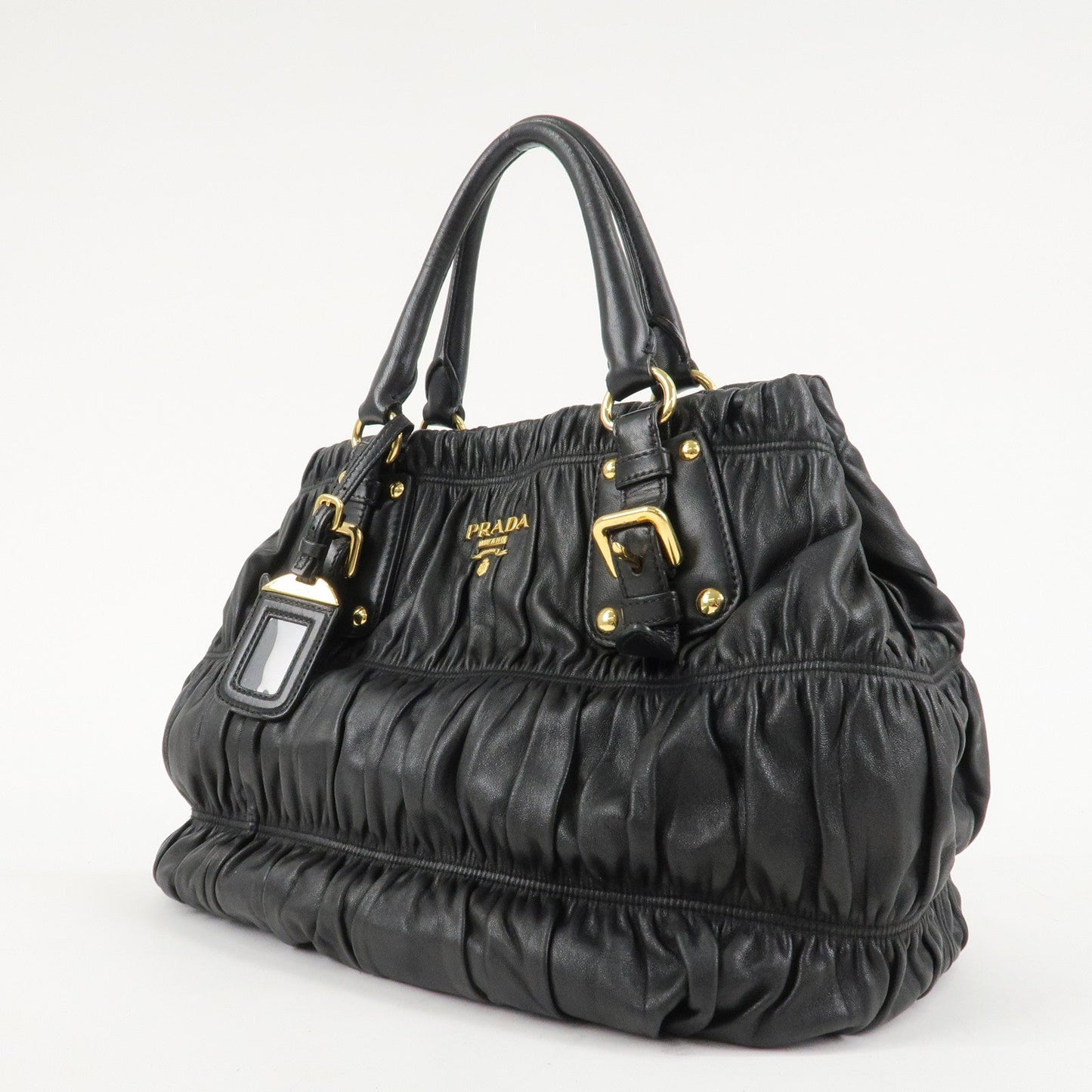 PRADA Leather 2Way Bag Hand Bag Shoulder Bag  d Black Gold HDW  d