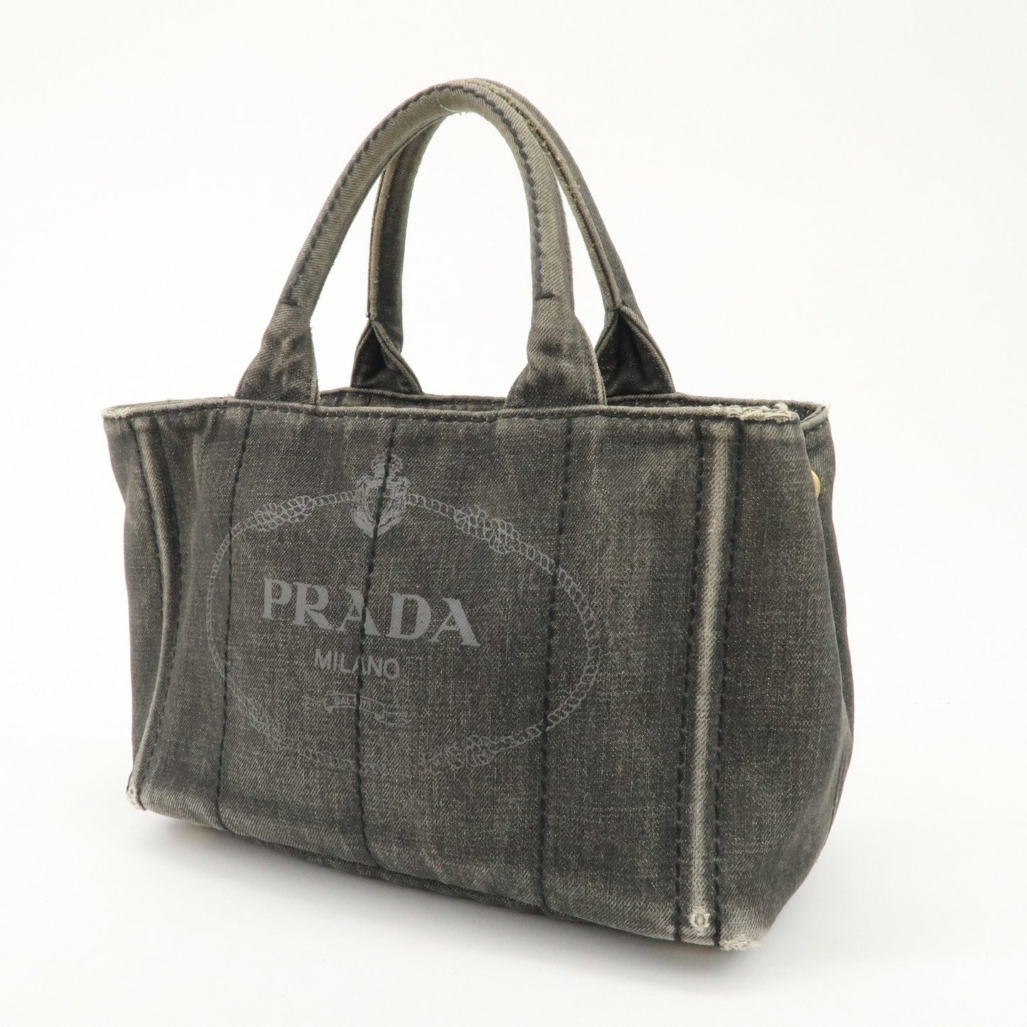 PRADA Canapa Mini Denim Hand Bag Tote Bag Black 1BG439  d
