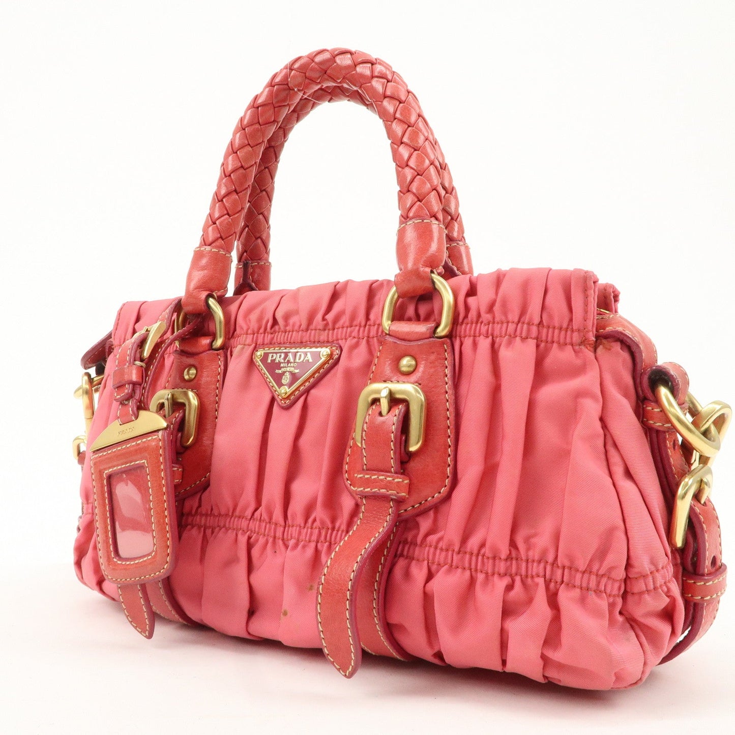 PRADA Nylon Leather 2Way Bag Shoulder Bag Hand Bag Gathered BN1388  d
