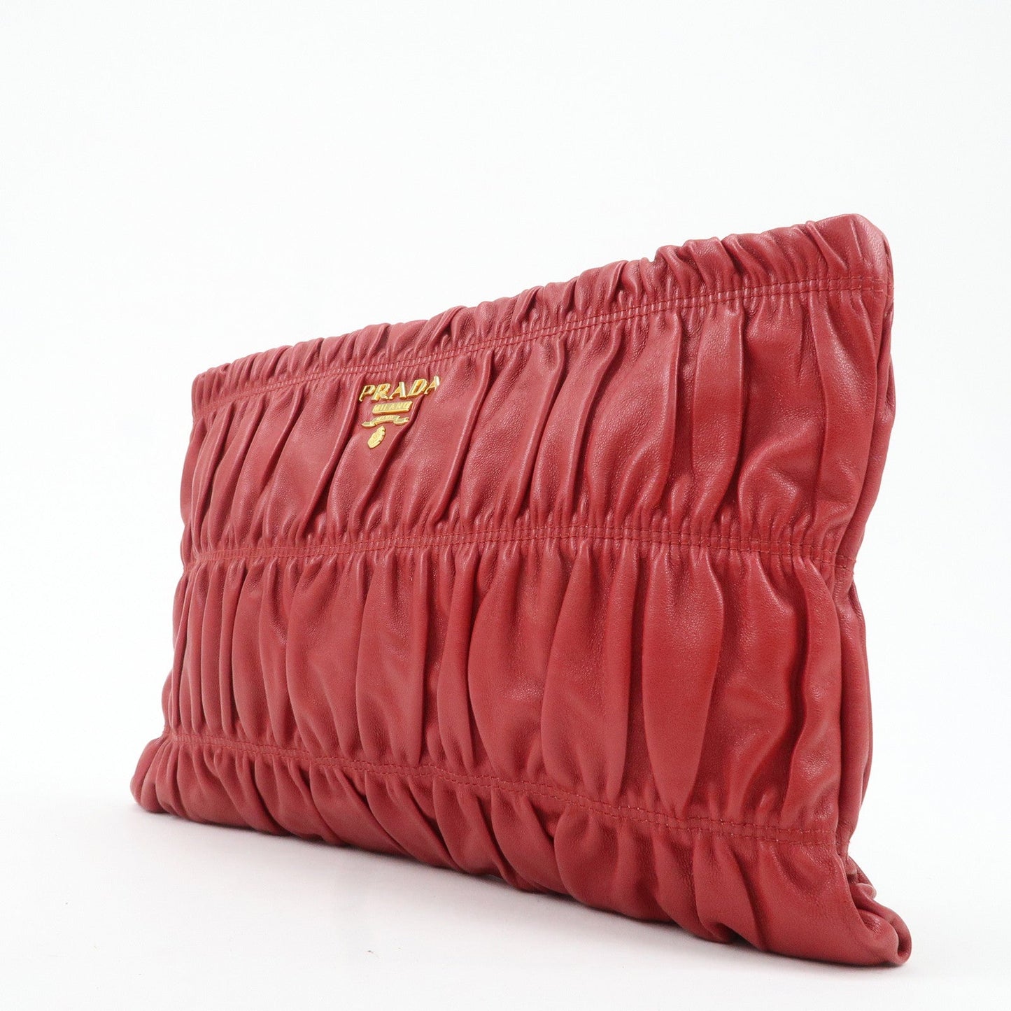 PRADA Leather Clutch Bag Red  d